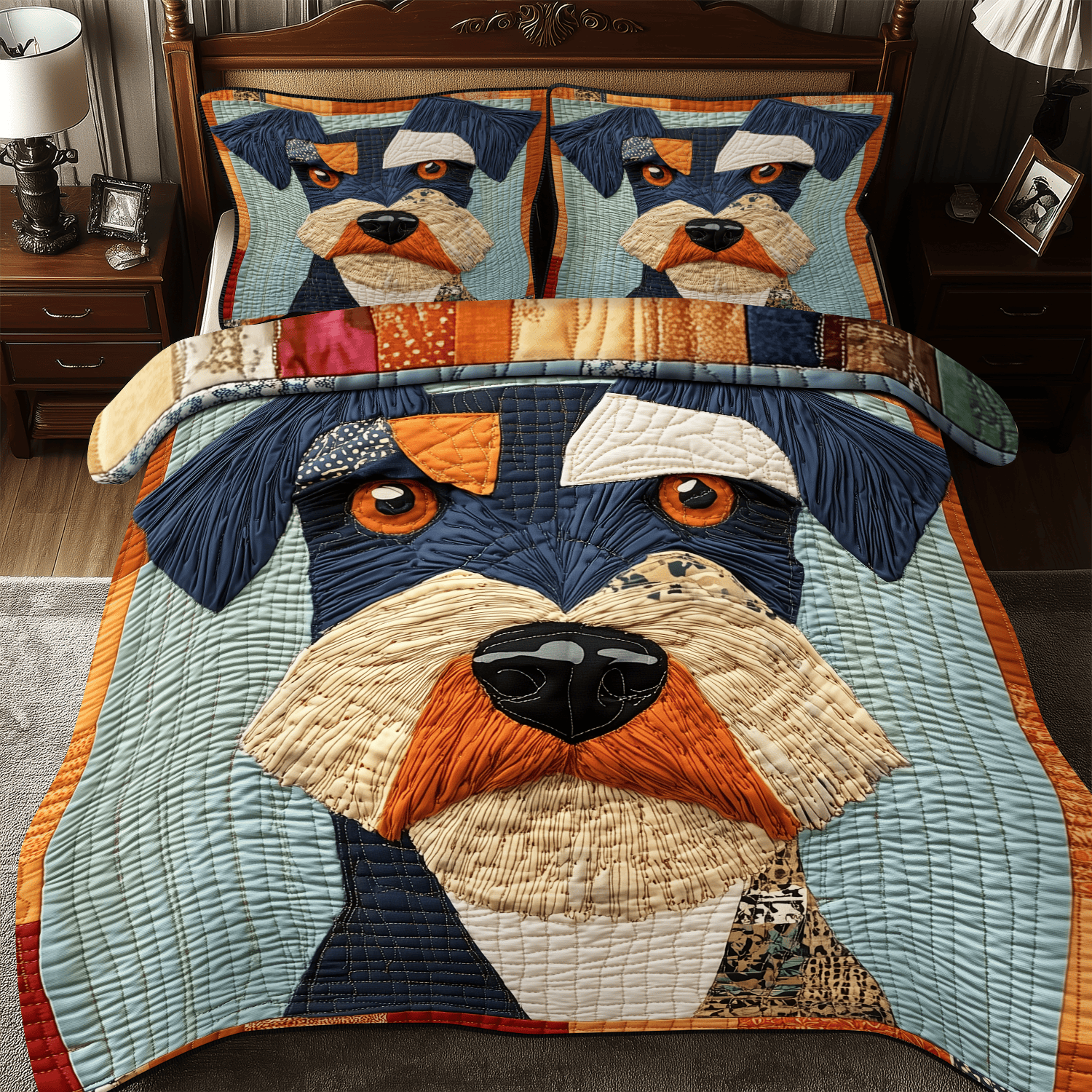 Schnauzer Quilted Bedding Set Unique Duvet Cover Bedspread Set Gifts For Mom