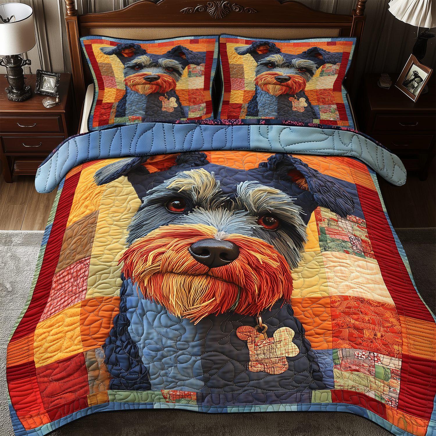 Schnauzer Quilted Bedding Set Unique Duvet Cover Bedspread Set Gifts For Mothers