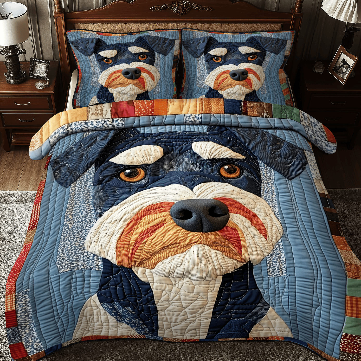 Schnauzer Quilted Bedding Set Unique Duvet Cover Bedspread Set Gifts For Your Wife