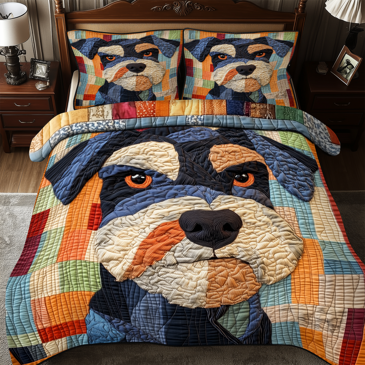 Schnauzer Quilted Bedding Set Unique Duvet Cover Bedspread Set Present Ideas For Wife