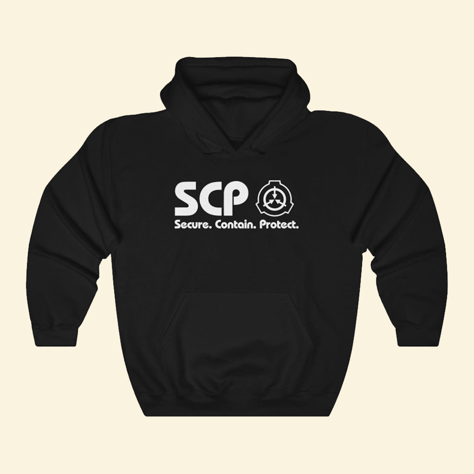 SCP Hoodie SCP White Logo And Slogan Hoodie Secure Contain Protect Merch BFF Birthday Gifts