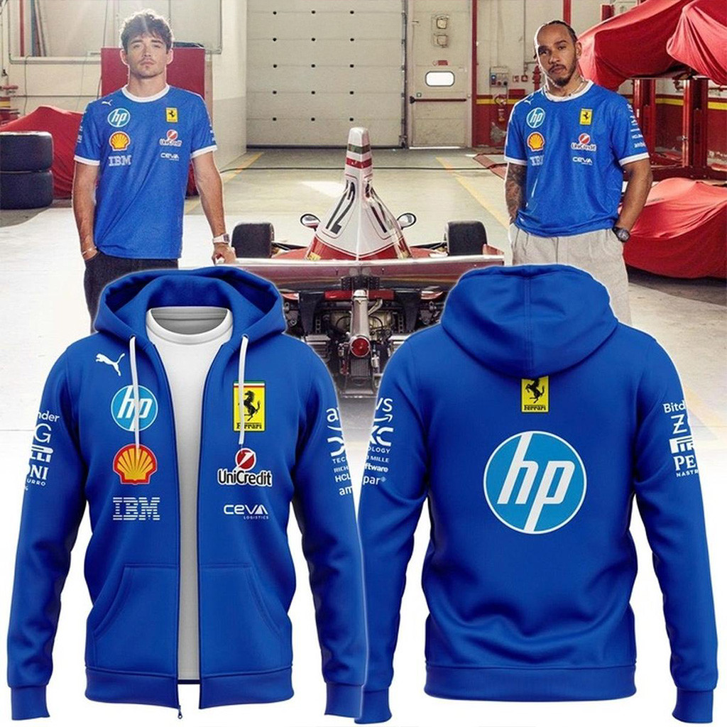 Scuderia Ferrari Hp 2025 Monza Blue Hoodie Scuderia Ferrari Merch Gifts For Racing Fans