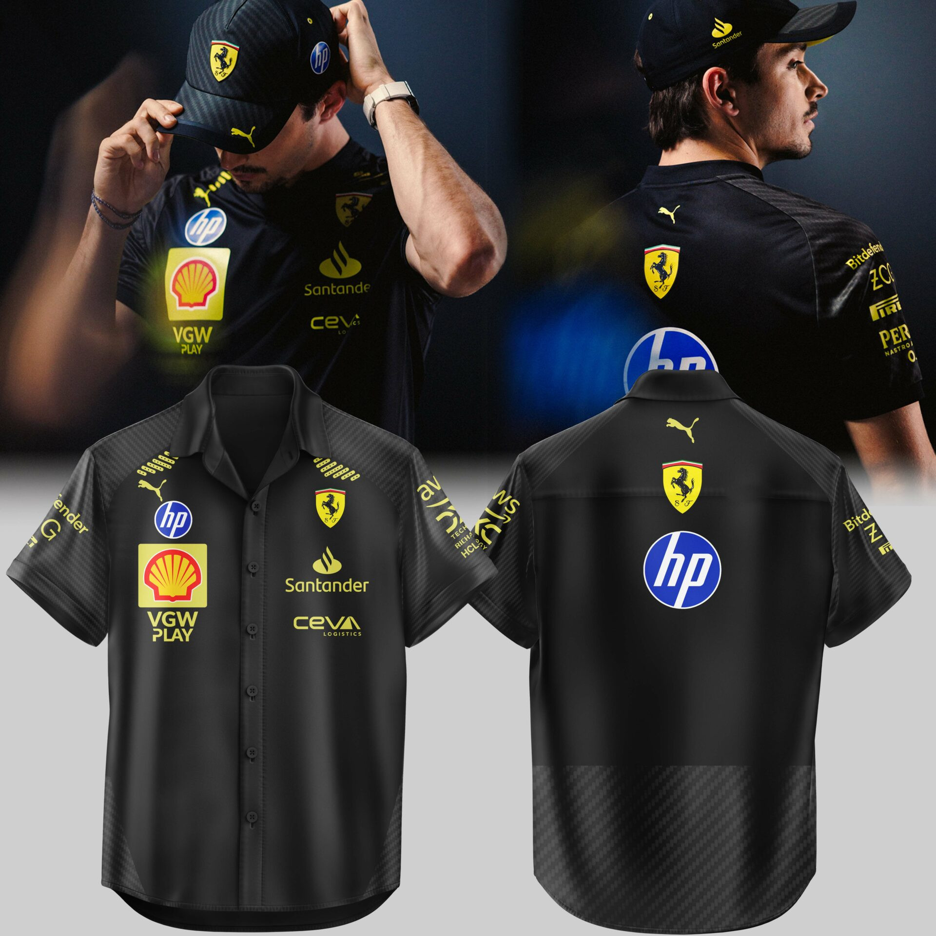 Scuderia Ferrari Merch Hawaiian Shirt Black Italiangp 2025 Best F1 Sport Clothing
