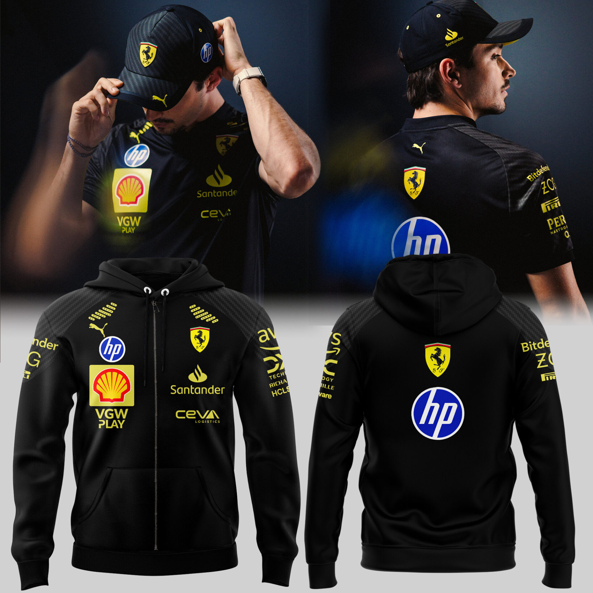 Scuderia Ferrari Merch Zip Hoodie Monza Edition Black Italiangp 2025 Best Gift For F1 Fan