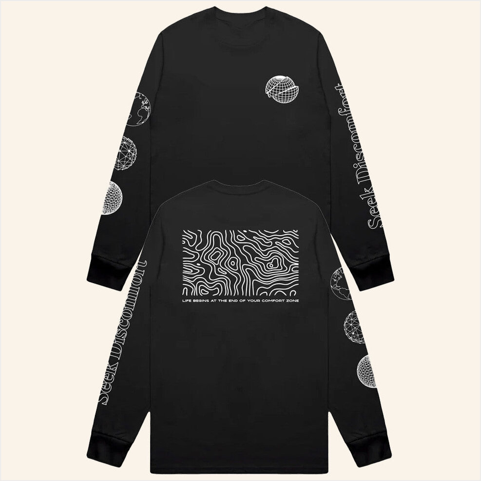 SD Worldwide Long Sleeve T-Shirt Seek Discomfort Merch Black Present For Husband