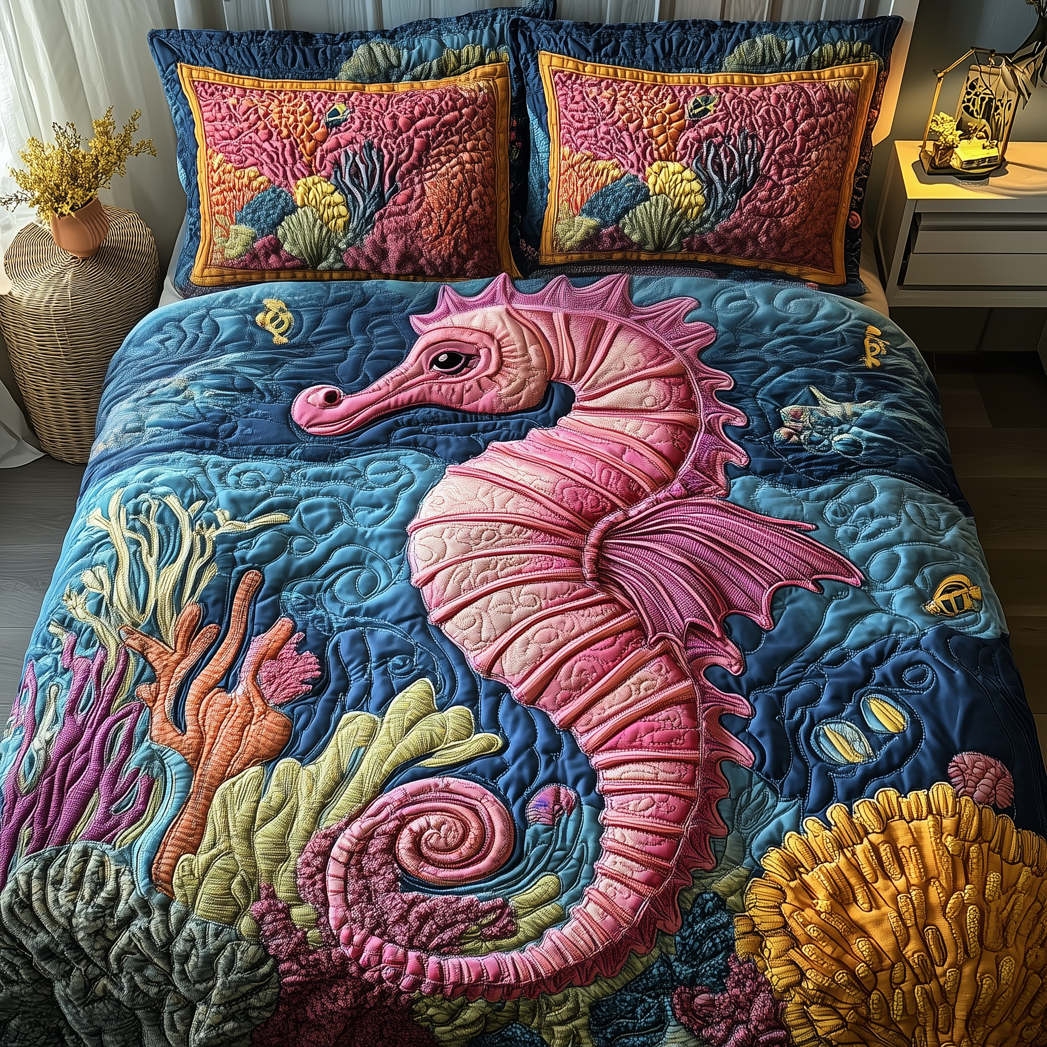 Seahorse Quilted Bedding Set Great Duvet Cover Bedspread Set Best Gifts For New Moms