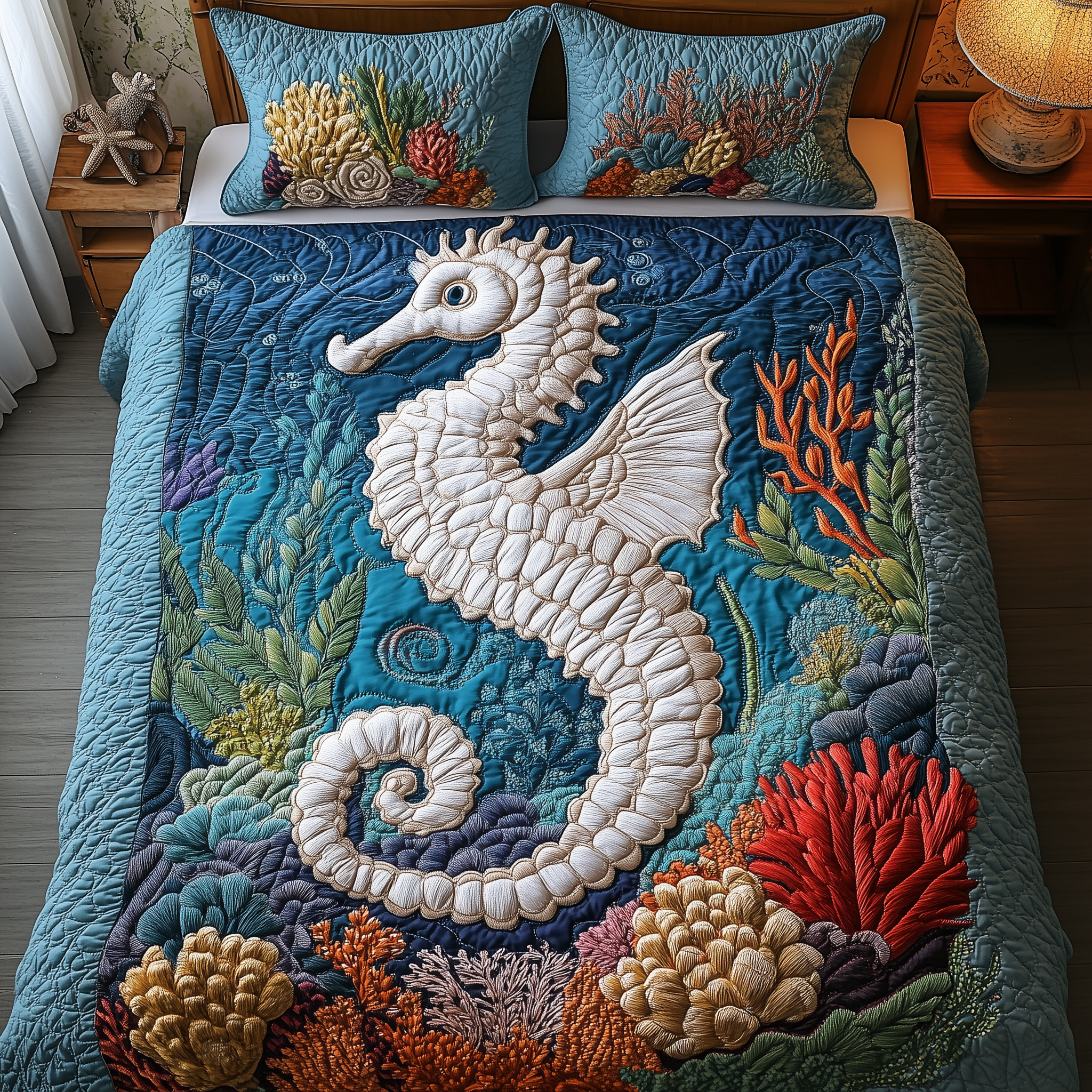 Seahorse Quilted Bedding Set Great Duvet Cover Bedspread Set First Mothers Day Gift Ideas