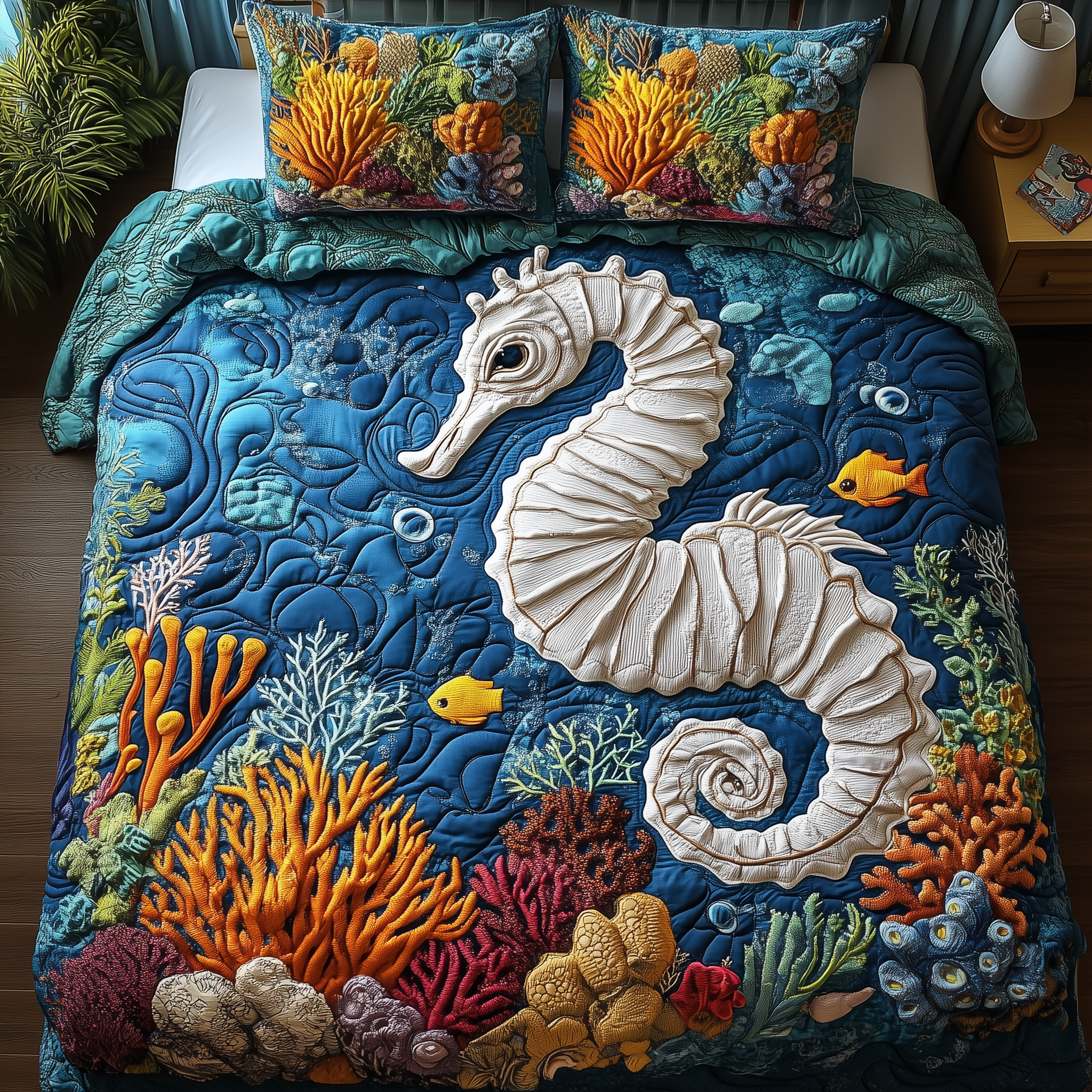 Seahorse Quilted Bedding Set Great Duvet Cover Bedspread Set Unique Gifts For Mom