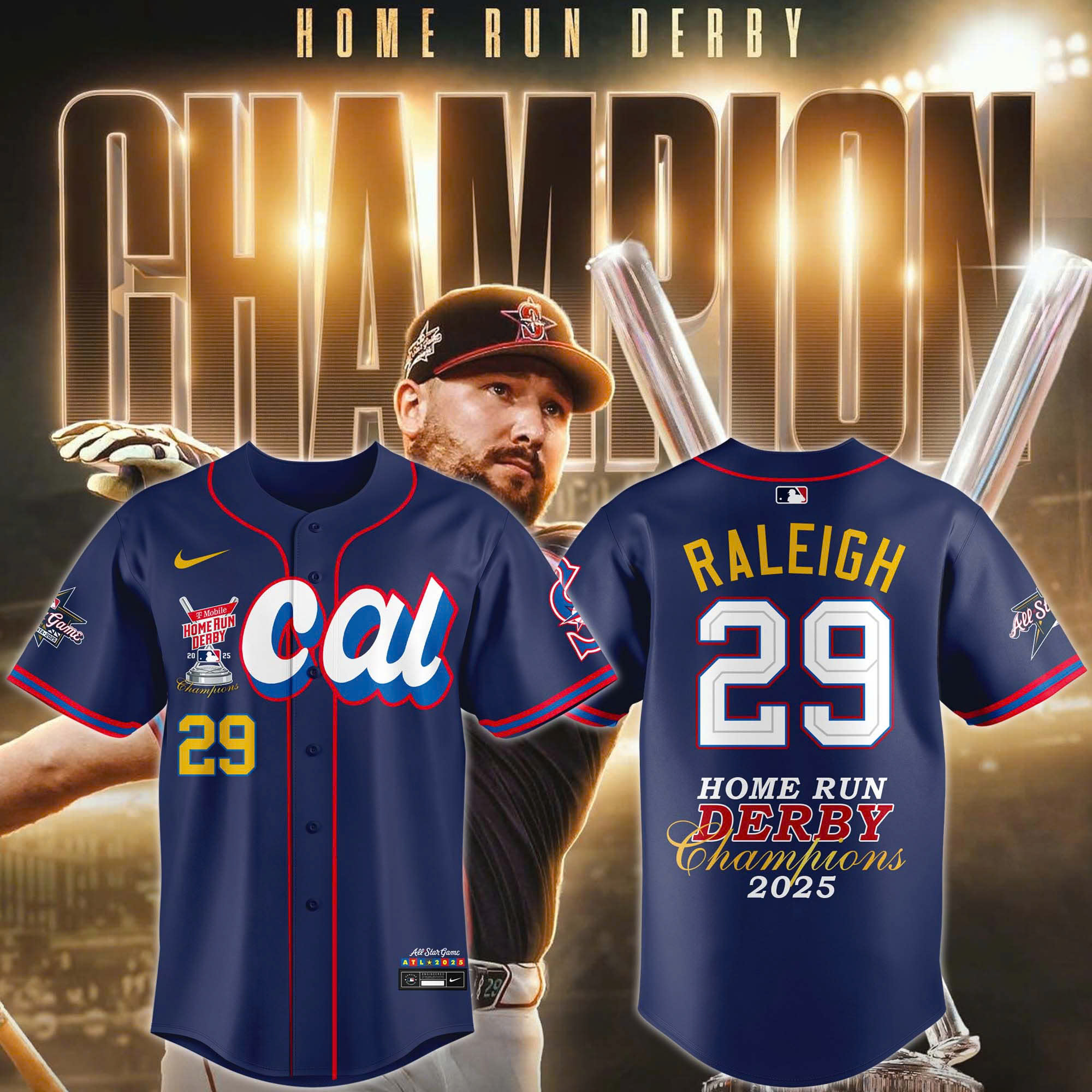 Seattle Mariners Jersey Cal Raleigh 2025 Mlb Home Runs Derby Champions Jersey Fans Gifts