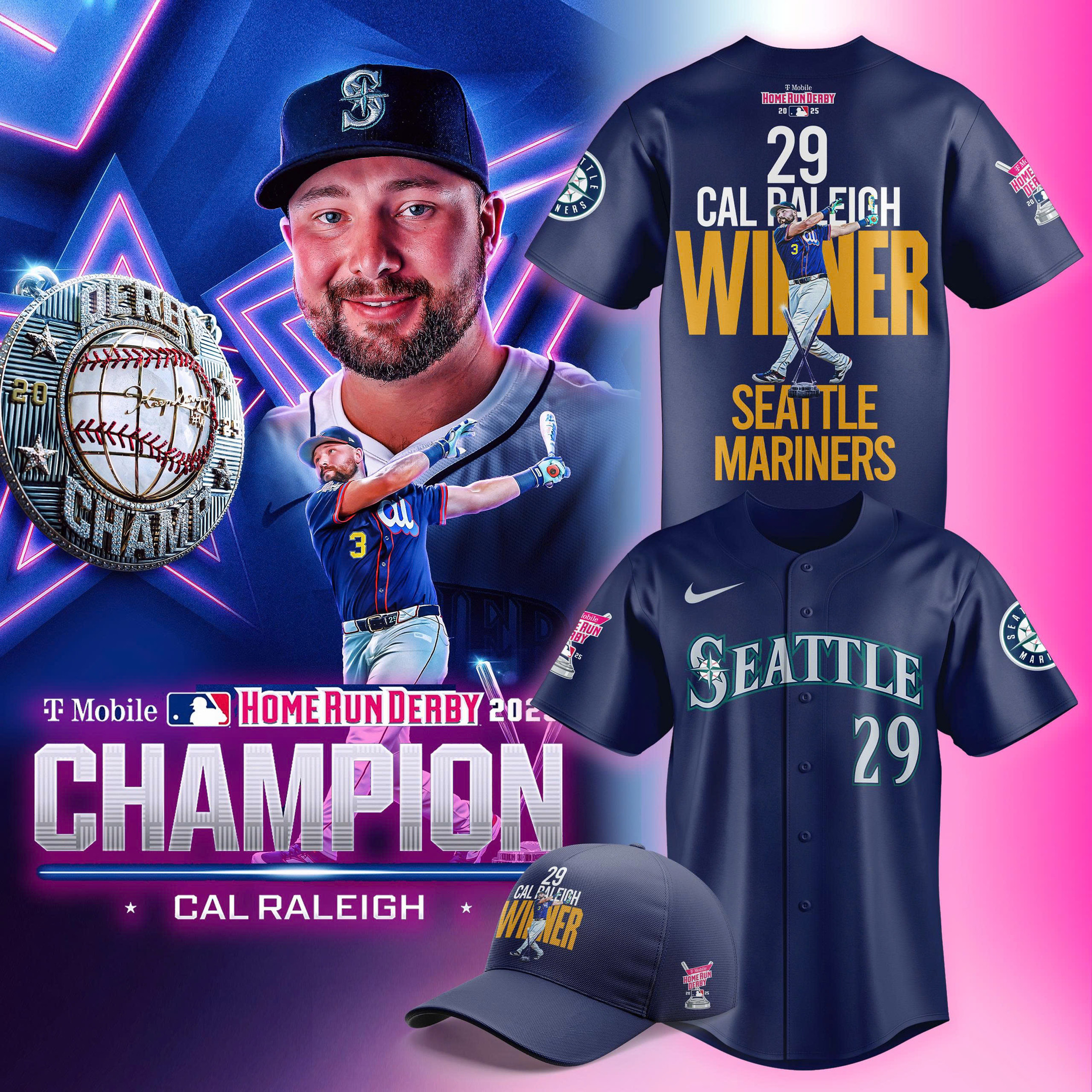 Seattle Mariners Jersey Cal Raleigh 29 Tmobile Home Run Derby 2025 Champion Jersey