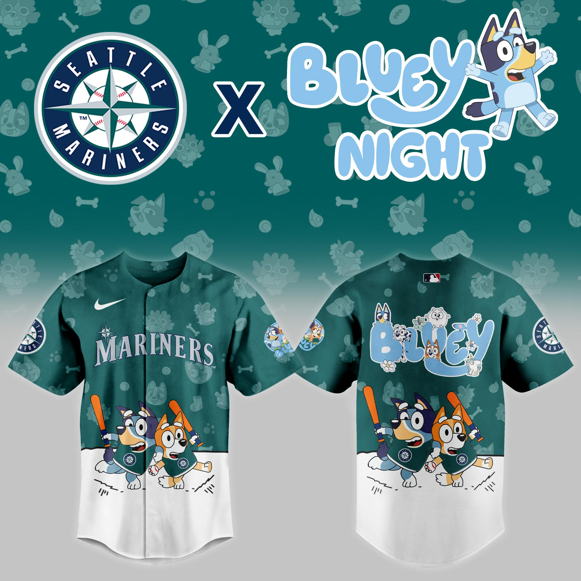 Seattle Mariners Mlb X Bluey Night Baseball Jersey For Fan