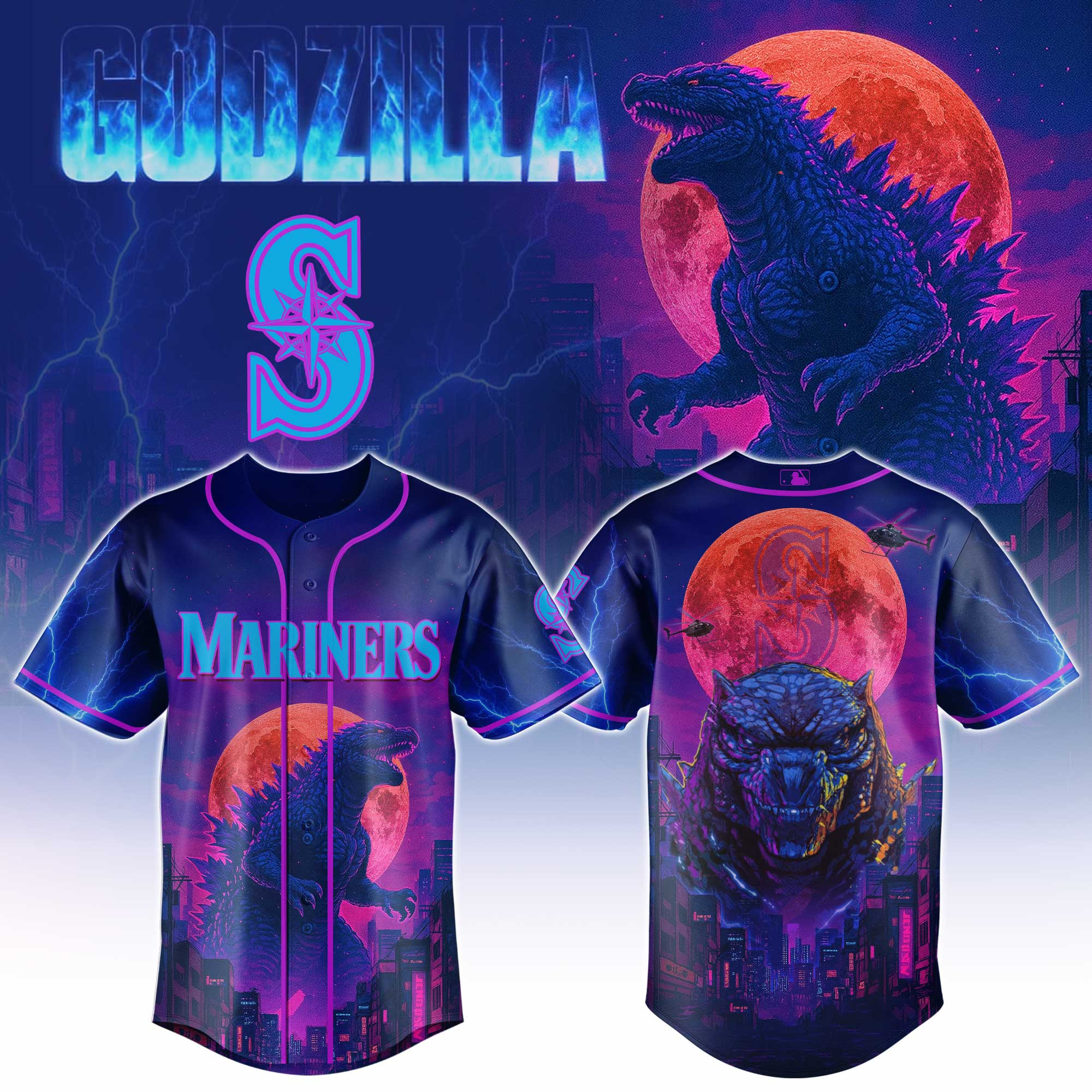 Seattle Mariners Mlb X Godzilla Baseball Jersey For Fans