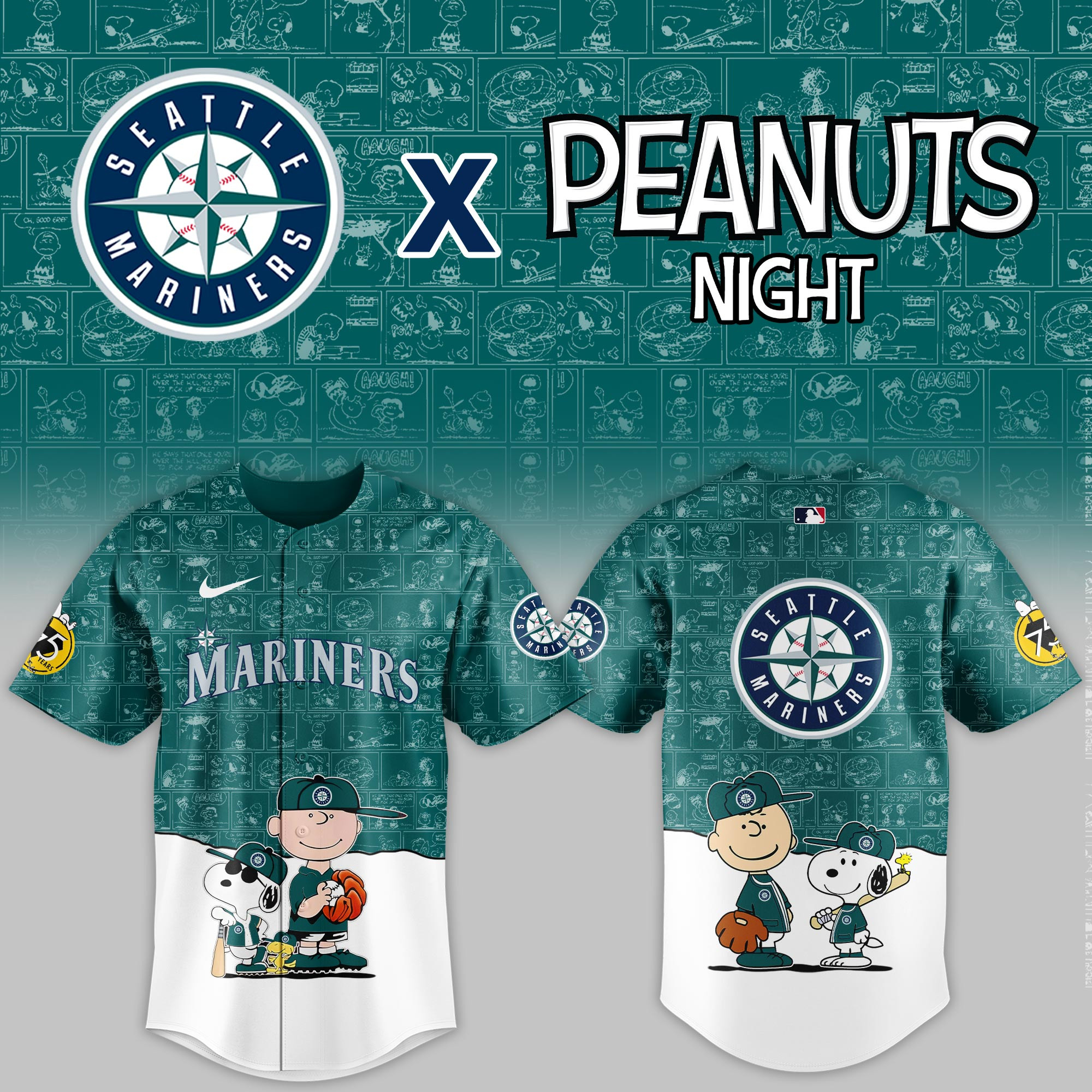 Seattle Mariners Mlb X Peanuts Night Baseball Jersey For Fan