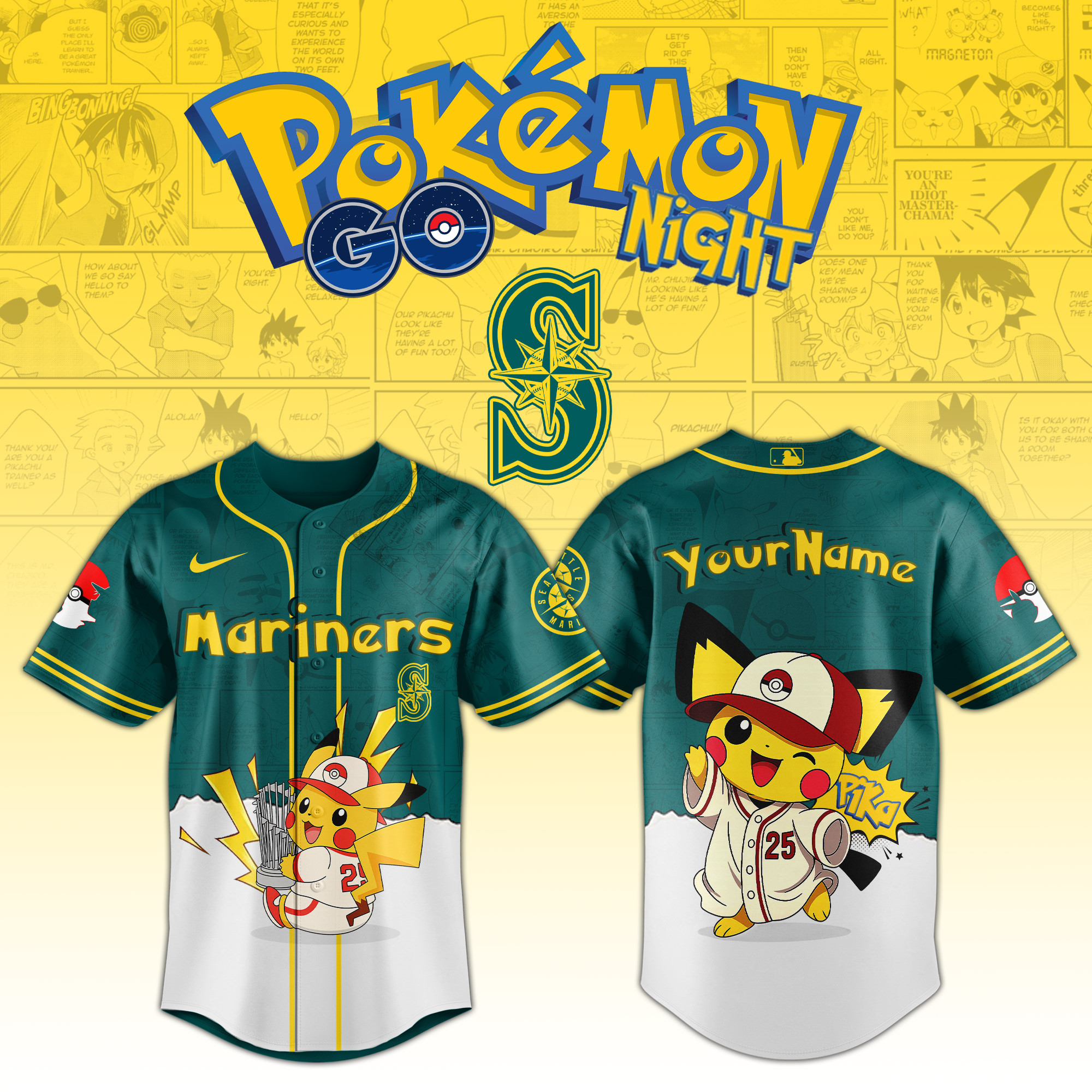 Seattle Mariners Mlb X Pokemon Go Night Baseball Jersey For Fan