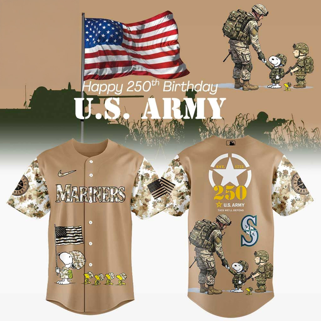 Seattle Mariners Peanuts Happy 250th Us Army Jersey Seattle Mariners Merch Gifts For Fans