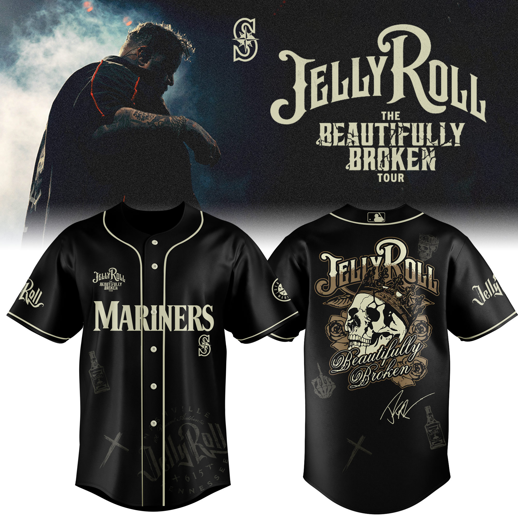 Seattle Mariners X Jelly Roll Baseball Jersey 2025 Gift For Baseball Fans