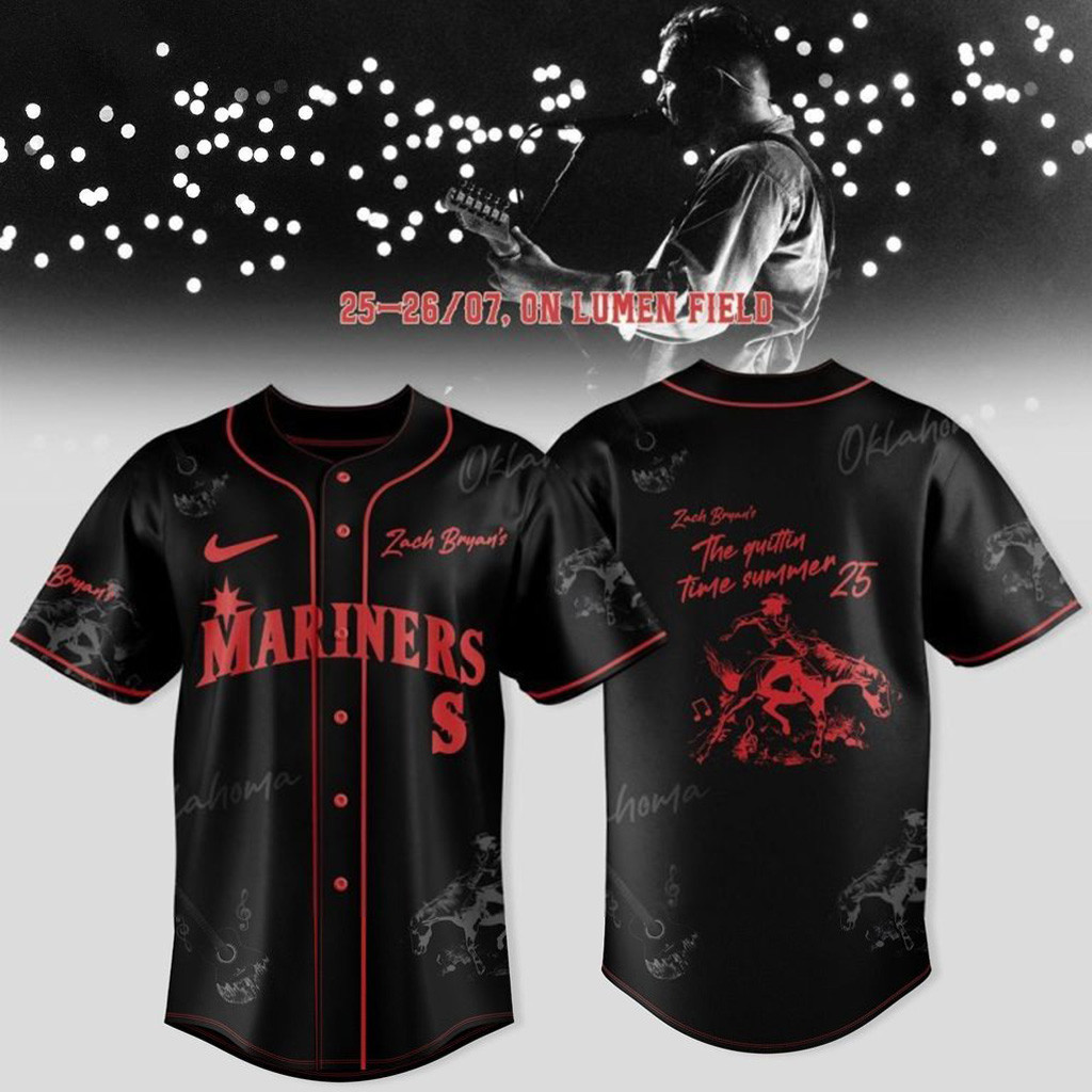 Seattle Mariners x Zach Bryan The Quittin Time Tour 2025 Baseball Jersey Seattle Mariners Merch
