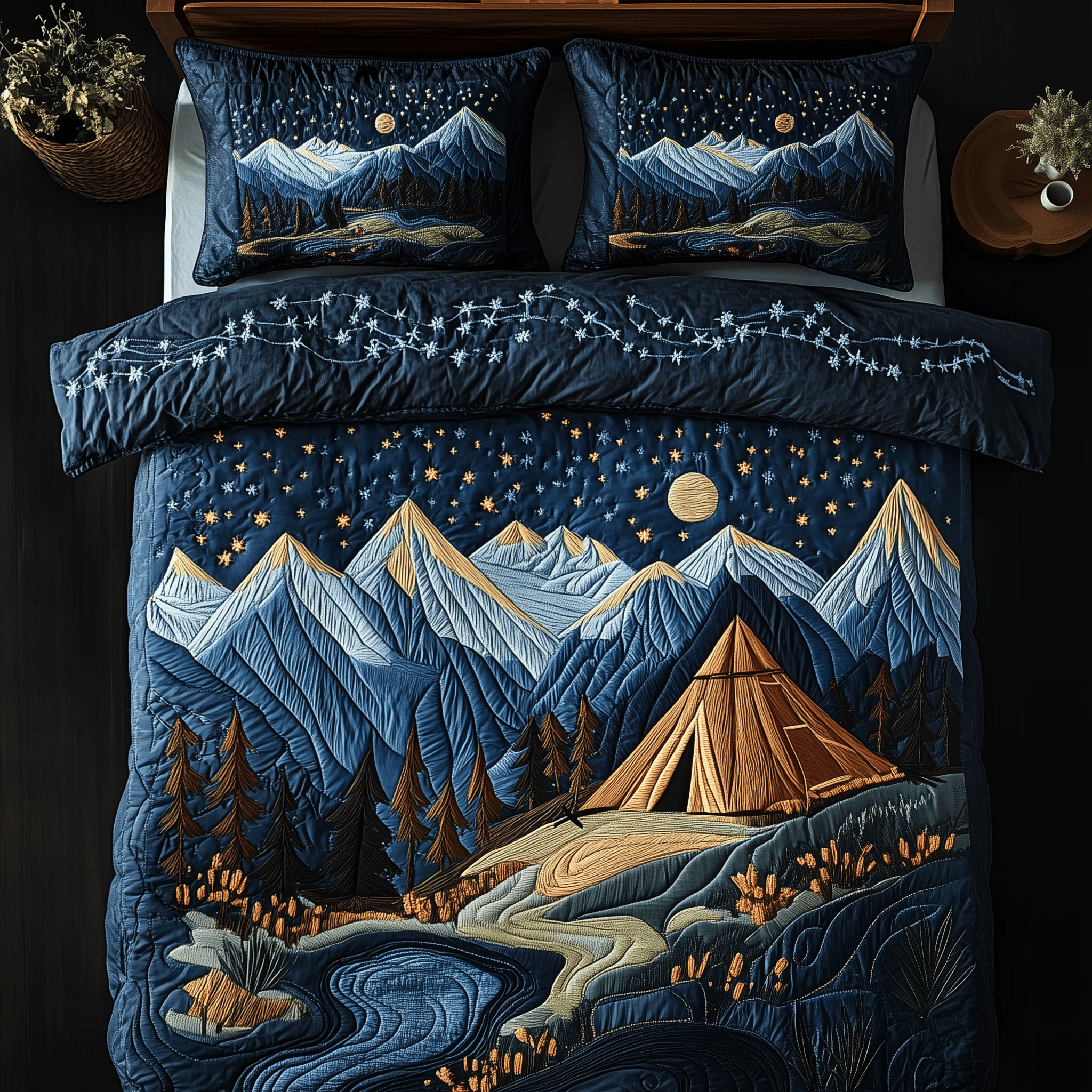 Serene Camping Night Quilted Bedding Set  Stay warm this winter Christmas Presents For Wife