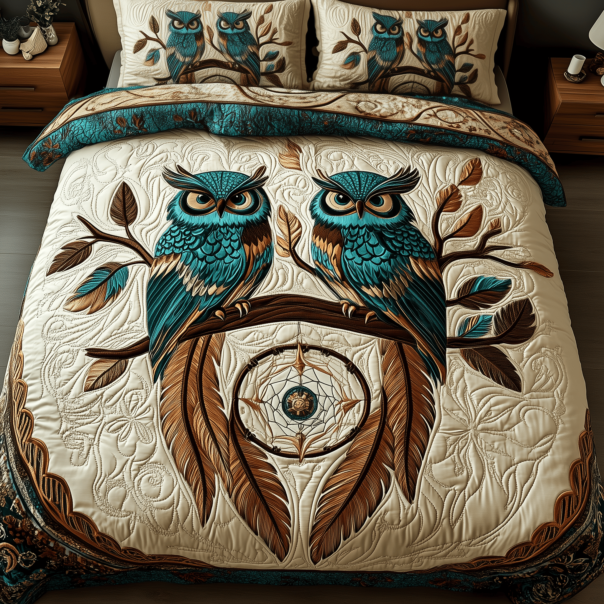 Serene Owl Guardians Quilted Bedding Set Best Duvet Cover Bedspread Set Best Gifts For Boyfriend