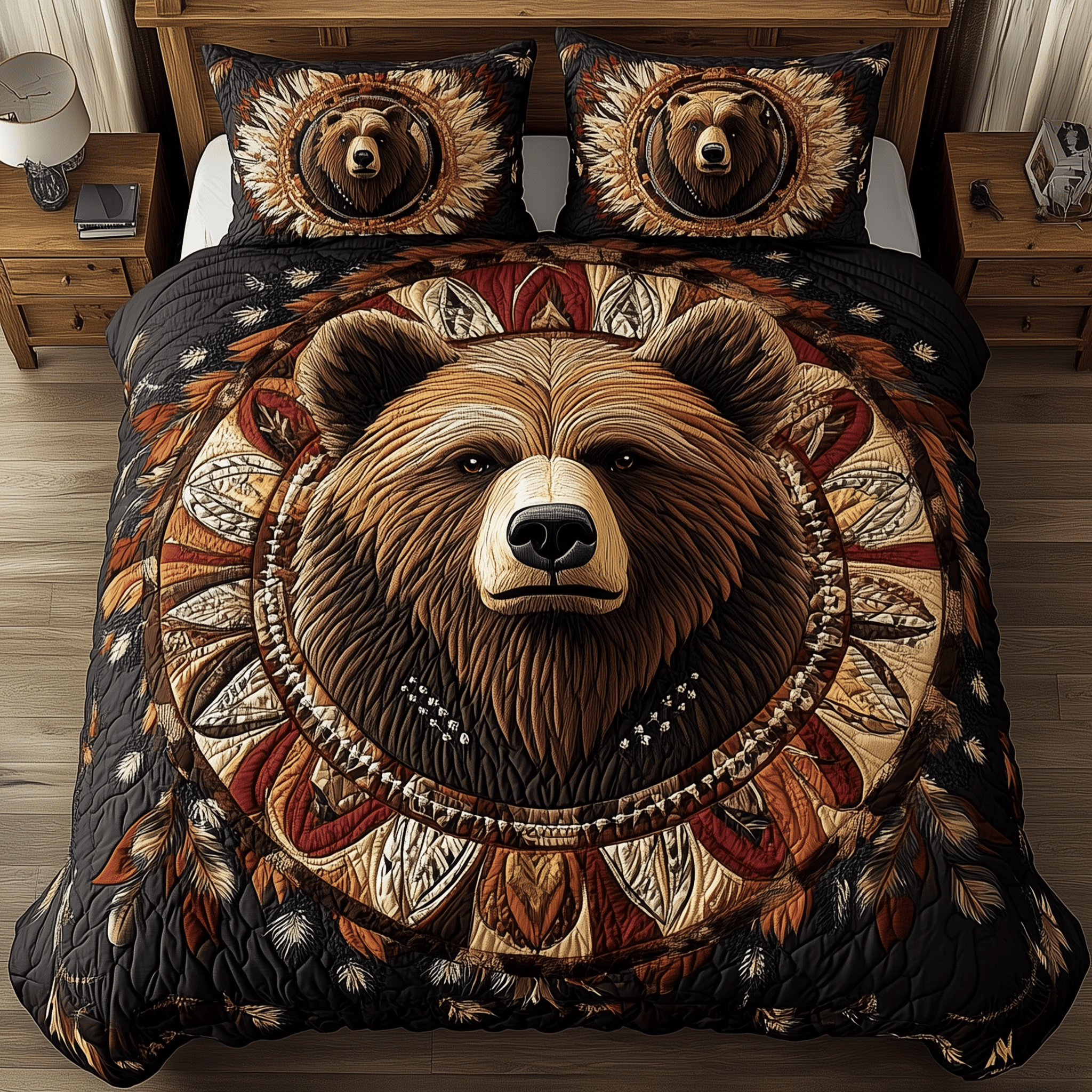 Shadow Bear Guardian Quilted Bedding Set Best Mothers Day Duvet Cover Set Gift Ideas For Bear Lovers