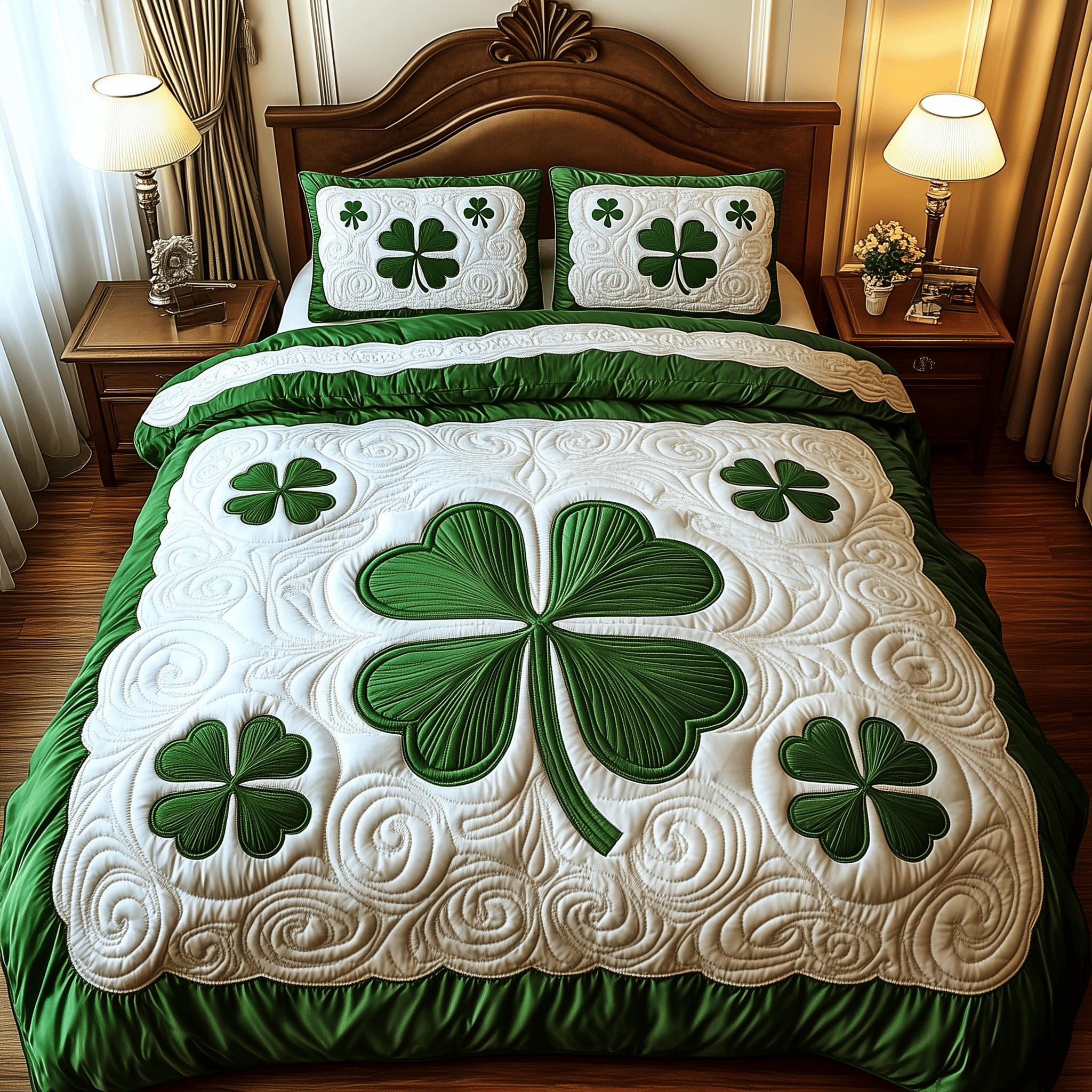Shamrock Quilted Bedding Set St Patrick's Day Duvet Cover Father's Day Presents