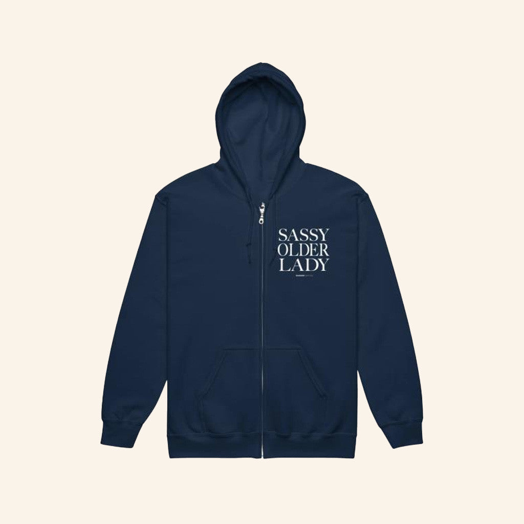 Sharon McMahon Merch Sassy Older Lady Navy Unisex Heavy Blend Zip Hoodie Gift Ideas For Friends