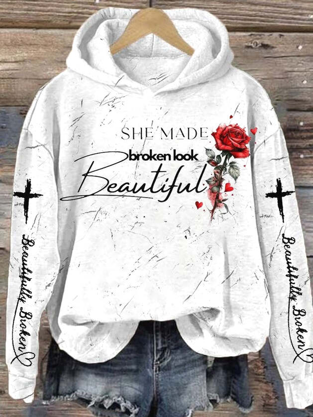 She Made Broken Look Beautiful Rose Hoodie Jelly Roll's Beautifully Broken Hoodie Fan Christmas Gift for Him