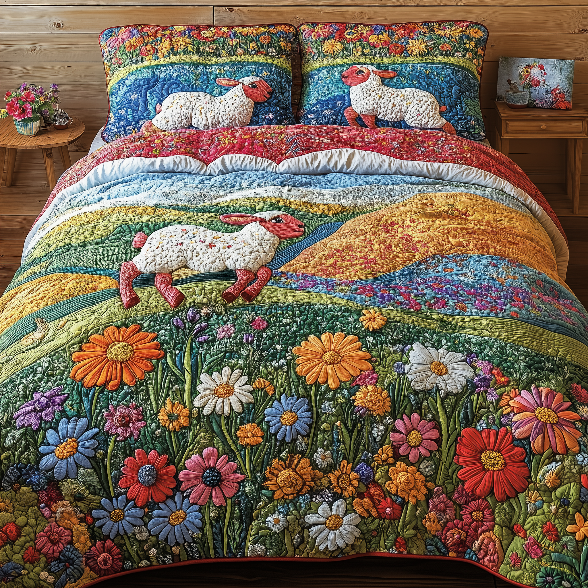 Sheep Quilted Bedding Set Duvet Cover Bedspread Set Item Black Sheep Gift