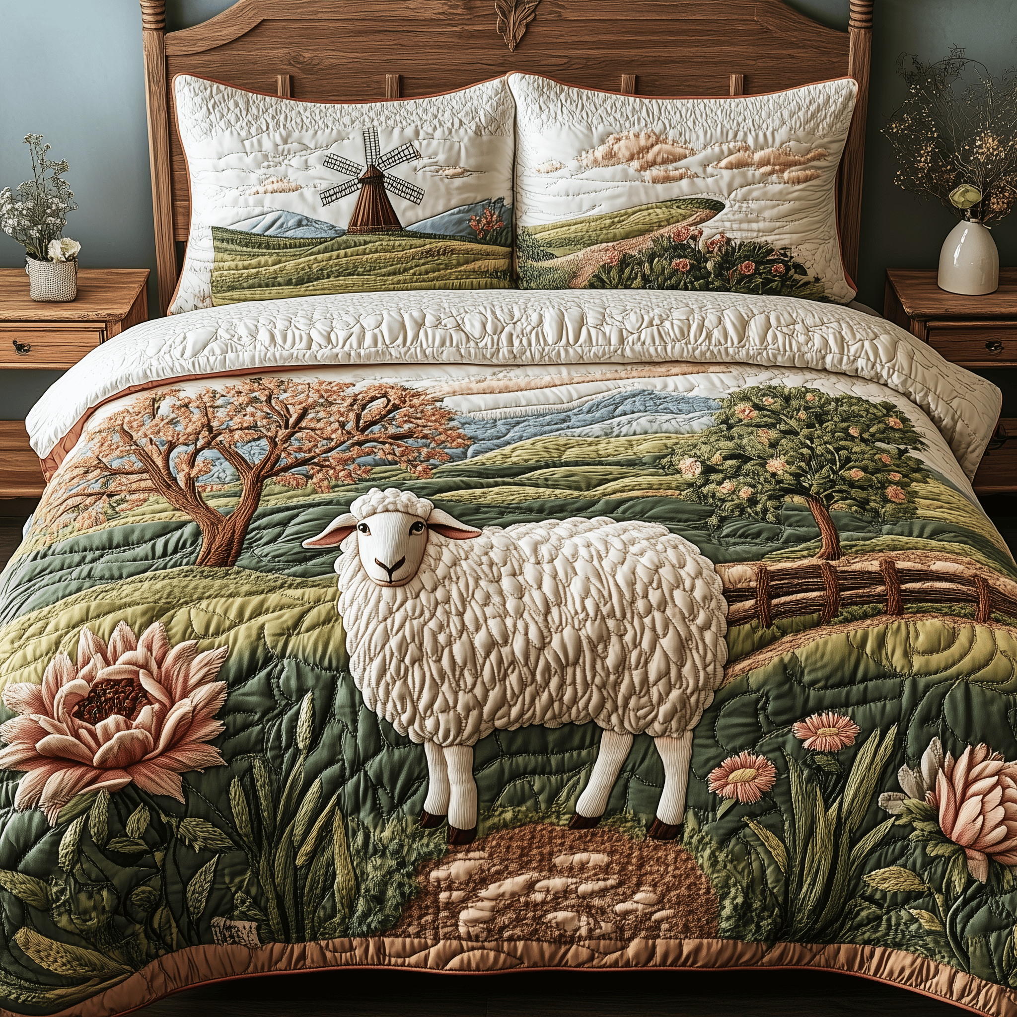 Sheep Quilted Bedding Set Duvet Cover Bedspread Set Item Cute Sheep Presents