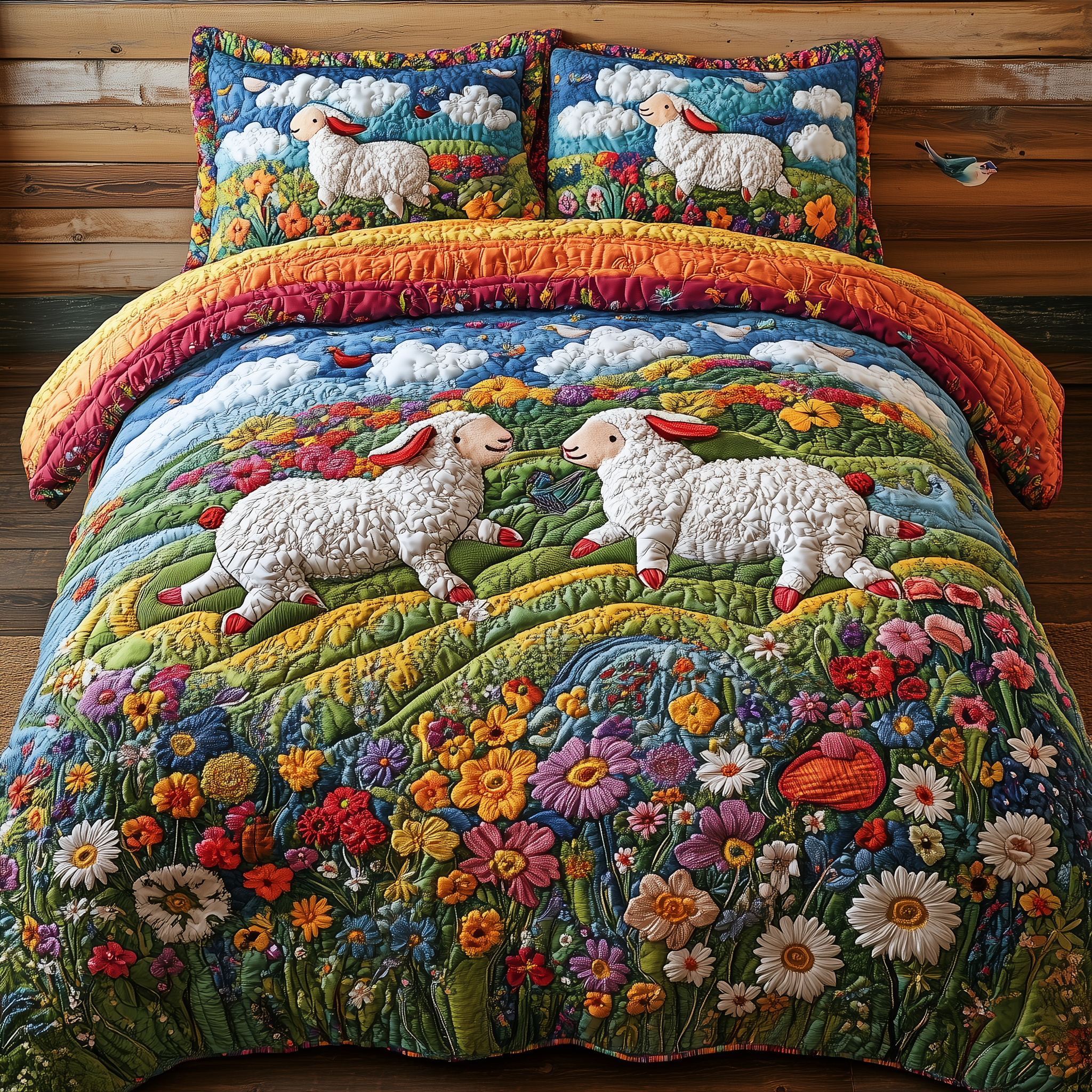 Sheep Quilted Bedding Set Duvet Cover Bedspread Set Item Presents For Sheep Farmers
