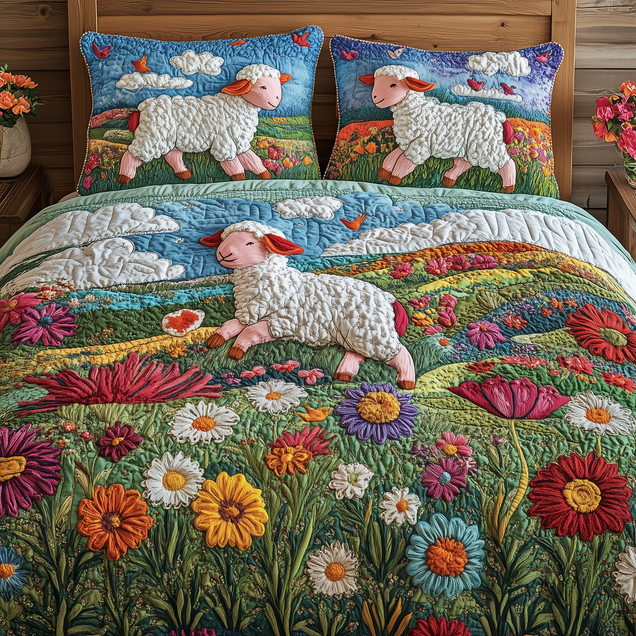 Sheep Quilted Bedding Set Duvet Cover Bedspread Set Item Sheep Related Gifts