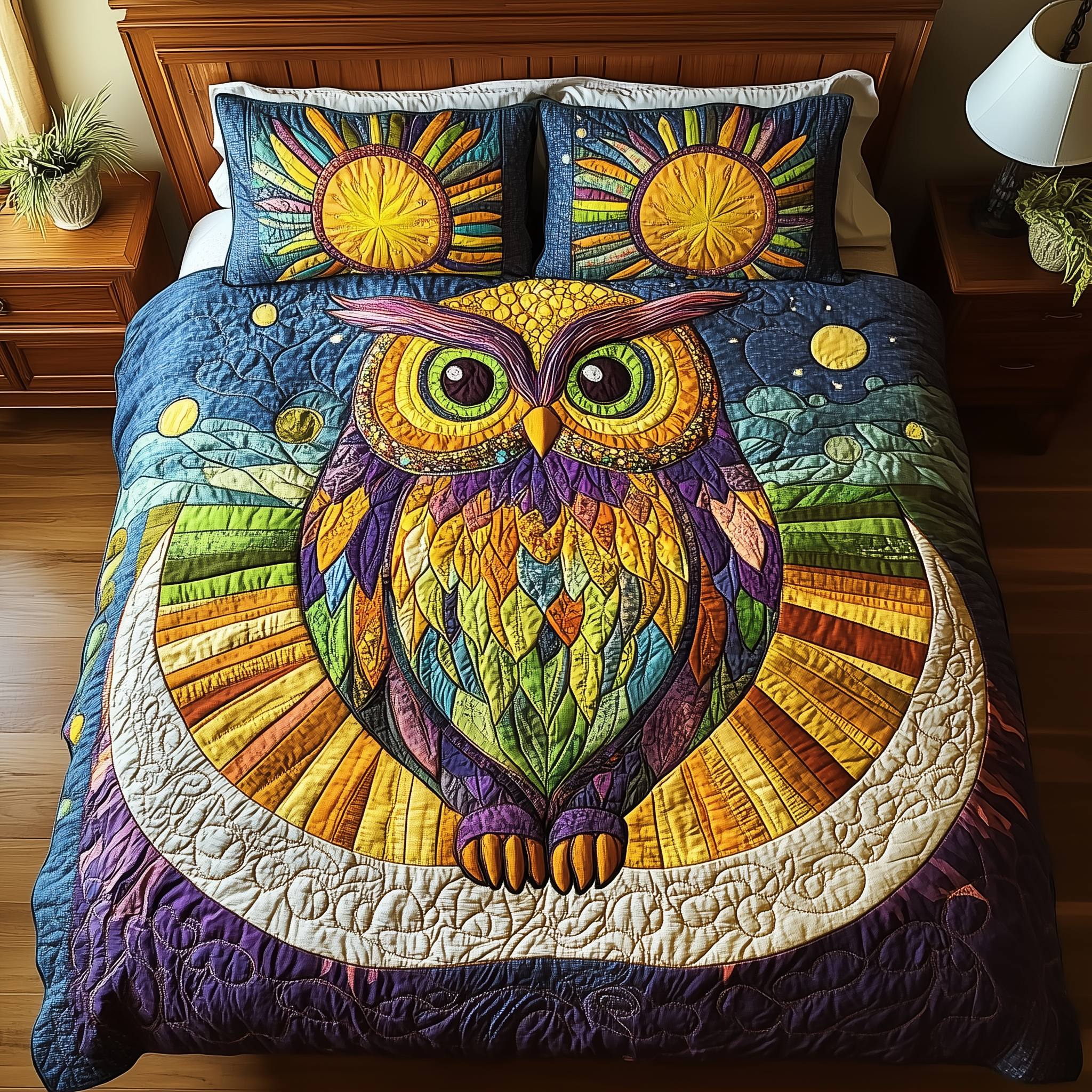Shining Owl Quilted Bedding Set Duvet Cover Bedspread Set Item Best Mothers Day Gifts