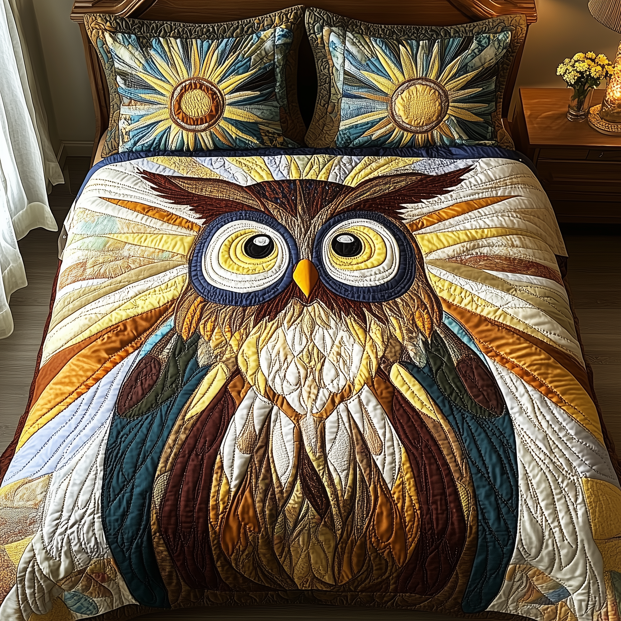 Shining Owl Quilted Bedding Set Duvet Cover Bedspread Set Item Unique Brother Gifts