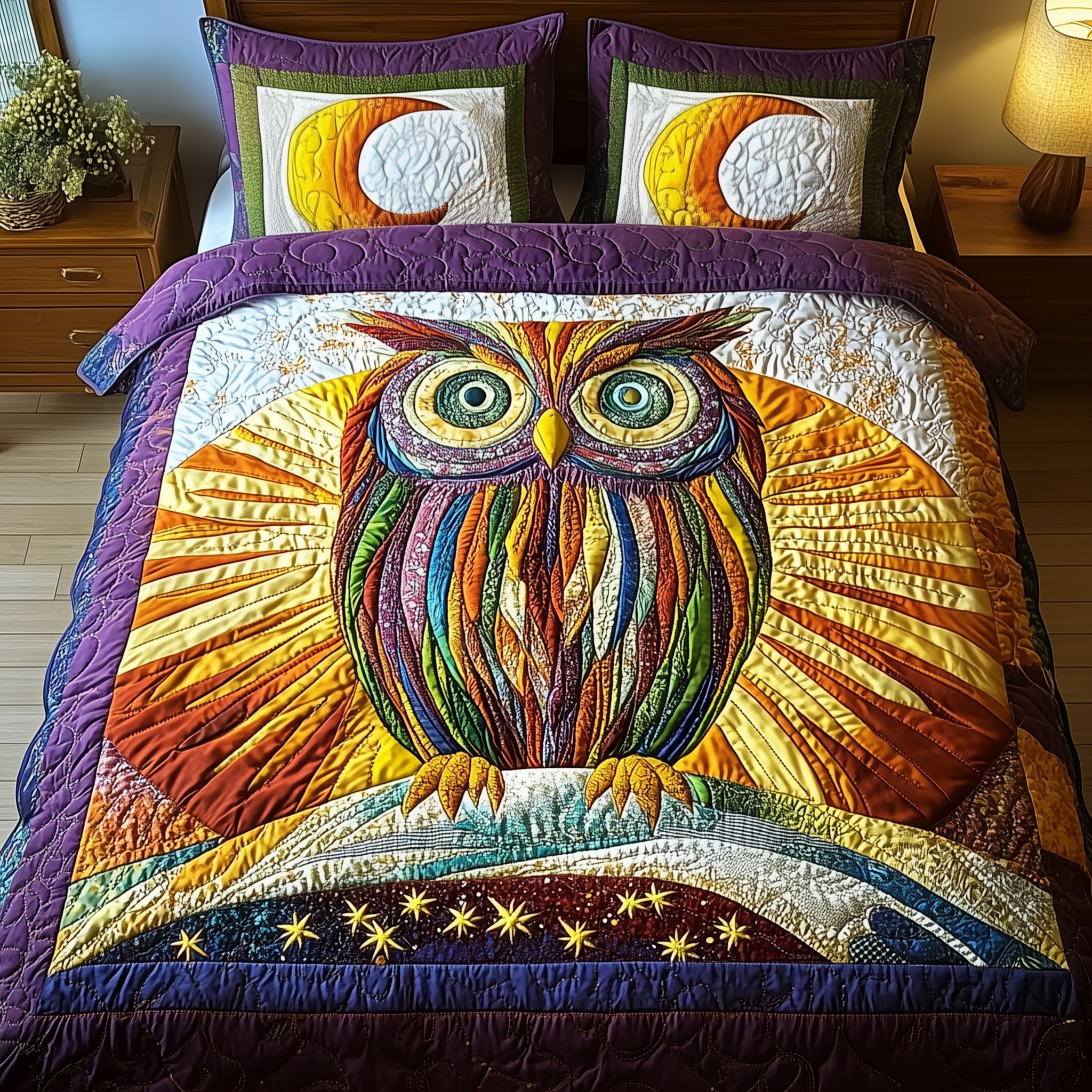 Shining Owl Quilted Bedding Set Duvet Cover Bedspread Set Item Unique Mother's Day Gifts