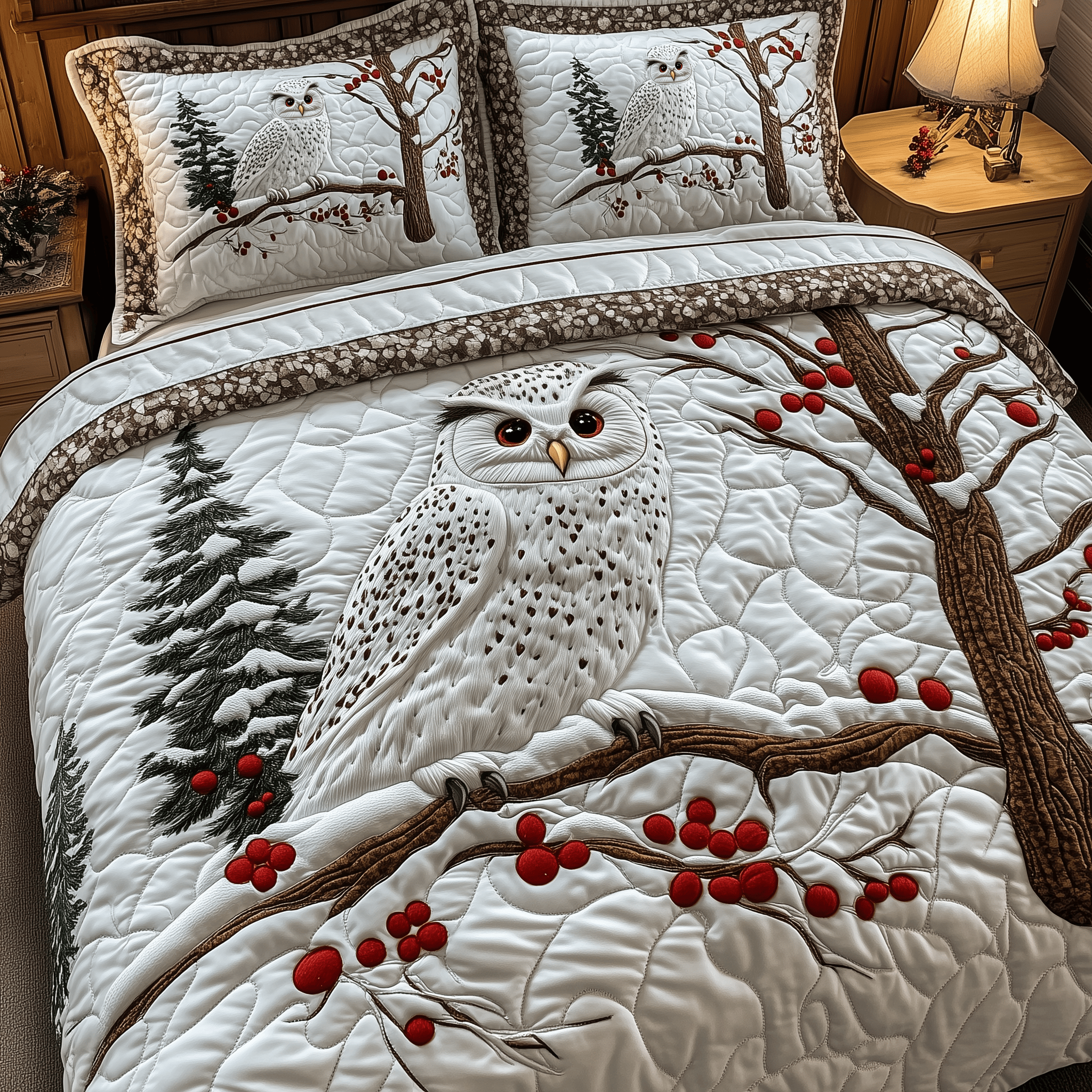 Silent White Watcher Quilted Bedding Set Duvet Cover Bedspread Set Items Owl Presents For Her