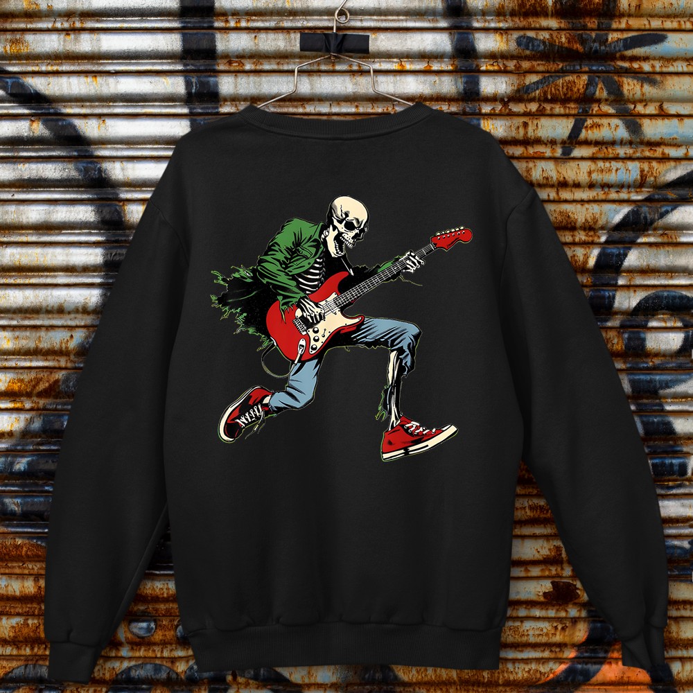 Skeleton Guitar Guy Halloween Rock & Roll Band Music Concert Sweatshirt