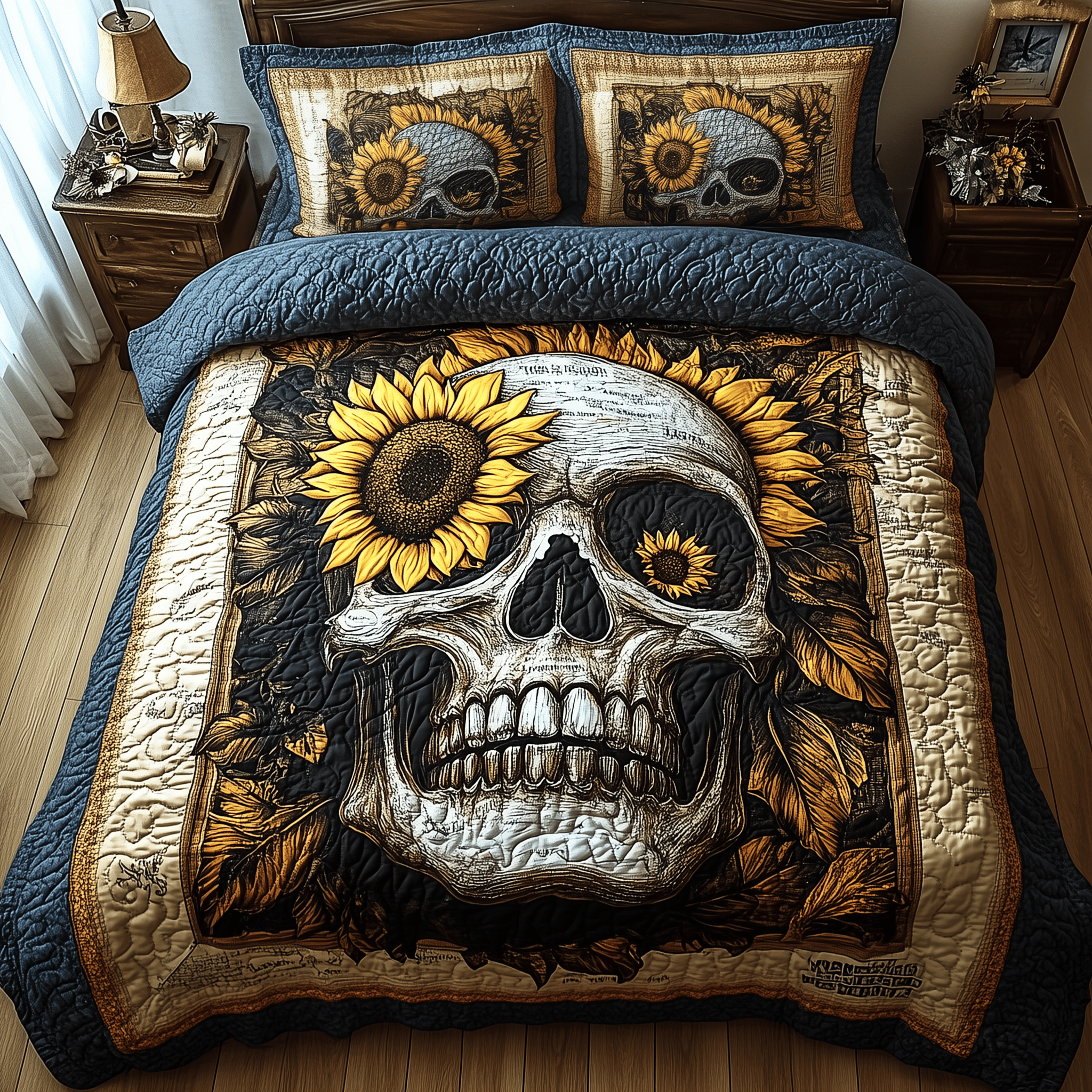 Skull Quilted Bedding Set Valentine's Day Duvet Cover Cool Skull Gifts For Her