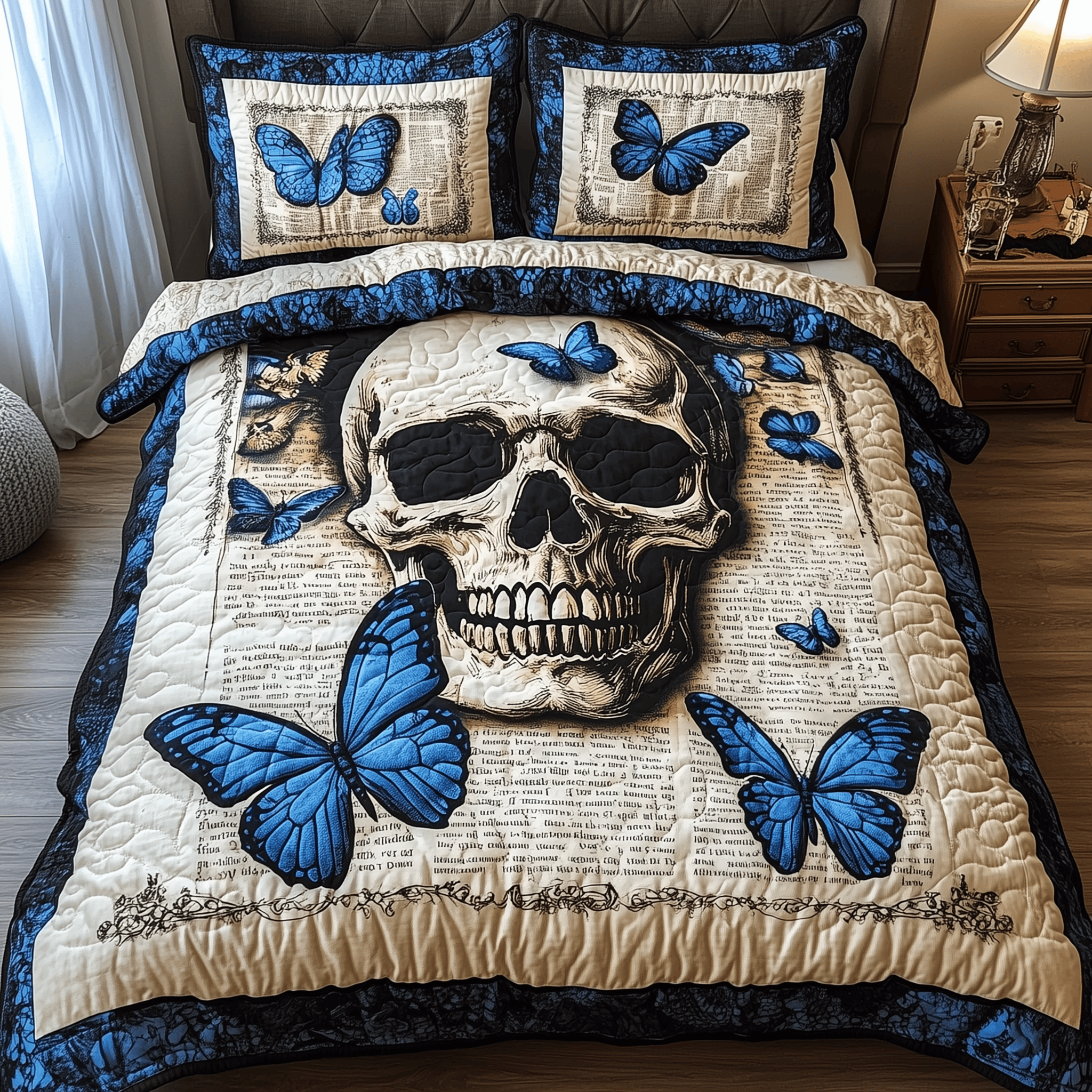 Skull Quilted Bedding Set Valentine's Day Duvet Cover Gifts For Skull Lovers