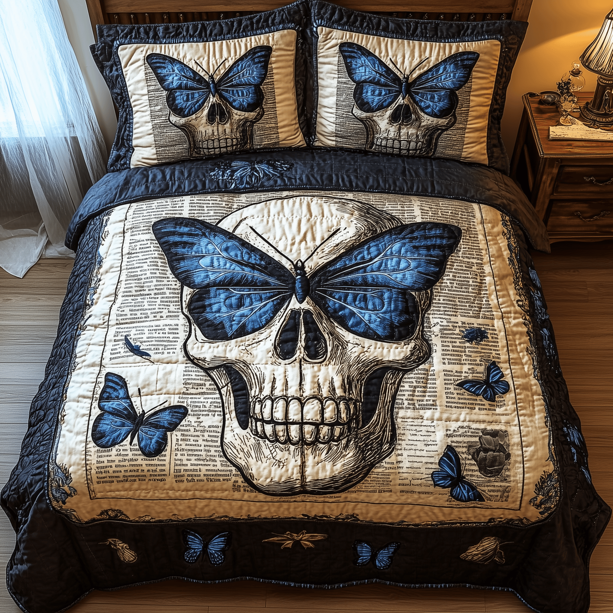 Skull Quilted Bedding Set Valentine's Day Duvet Cover Skull Gifts For Men