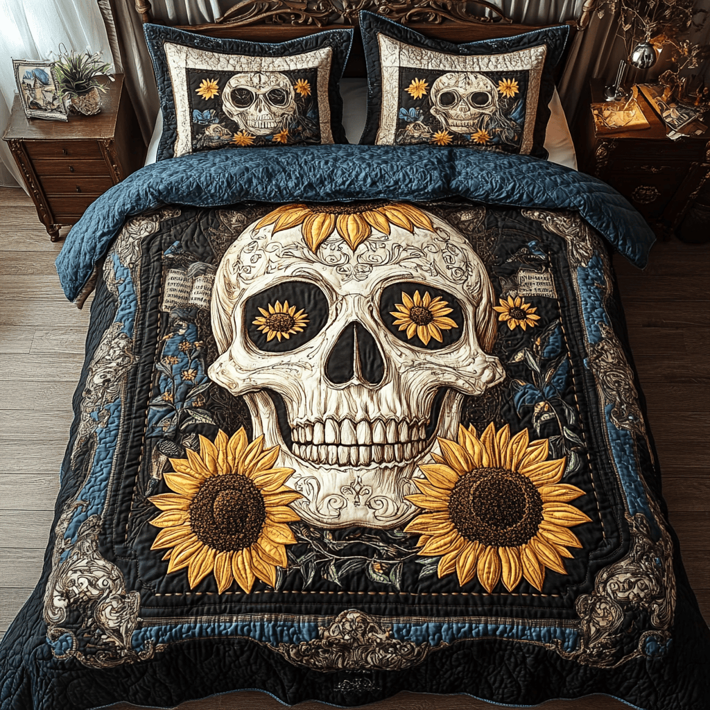Skull Quilted Bedding Set Valentine's Day Duvet Cover Skull Presents For Her