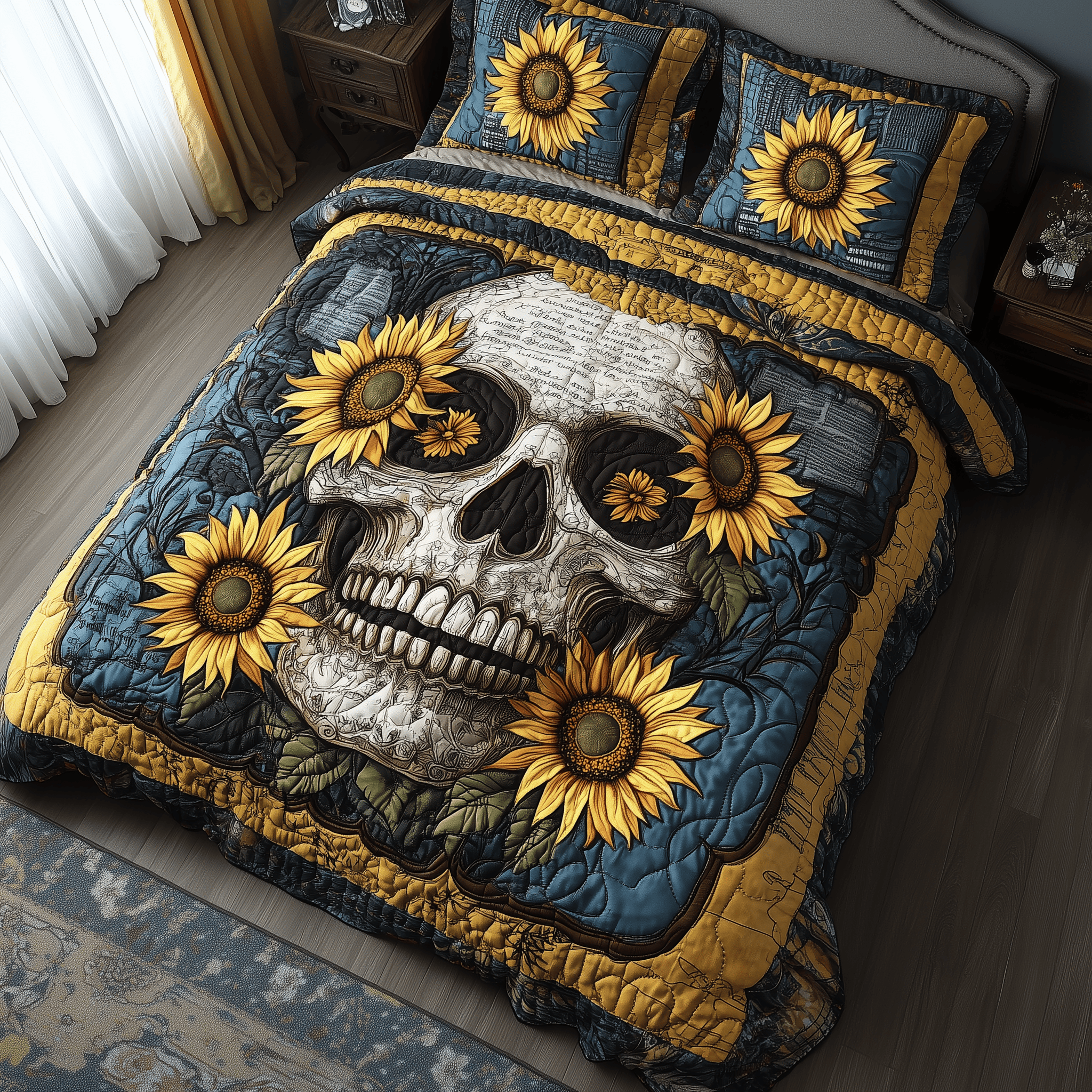 Skull Quilted Bedding Set Valentine's Day Duvet Cover Skull Themed Gifts