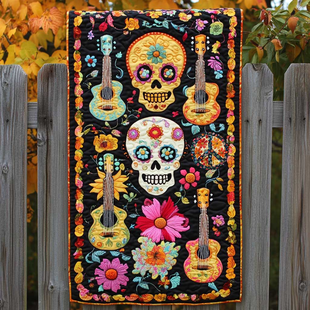 Skull Serenade Quilted Table Runner Decorations Merchandise Skull Christmas Gifts