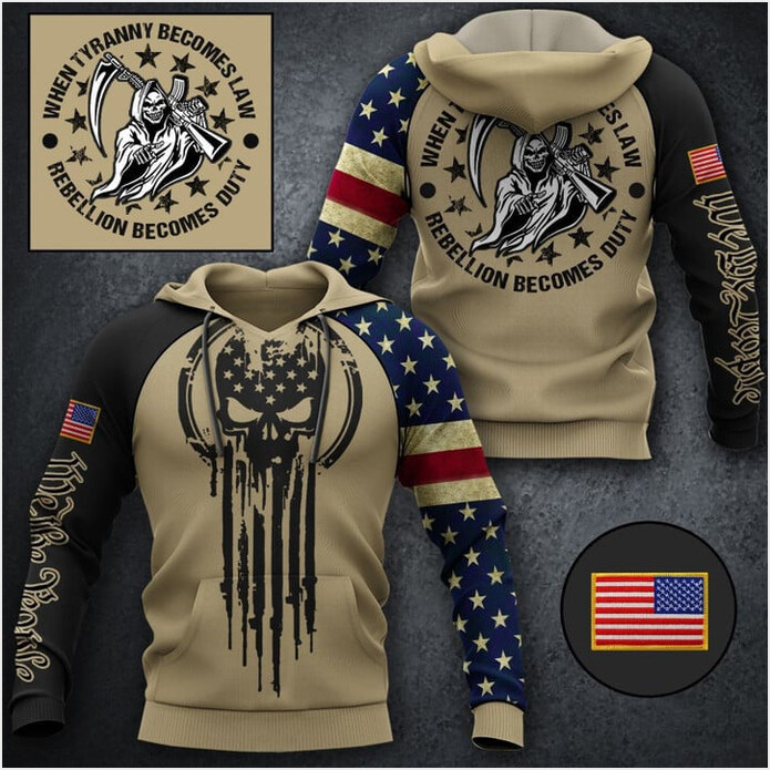 Skull When Tyranny Becomes Law Hoodie We The People American Flag Apparel Patriots Gift Ideas