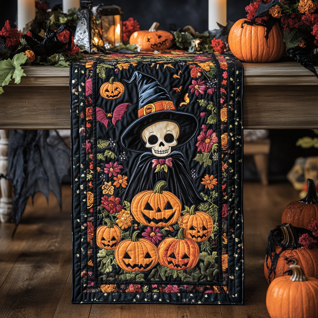 Skull Witch Quilted Table Runner Home Decorations Unique Cool Skull Gifts For Her