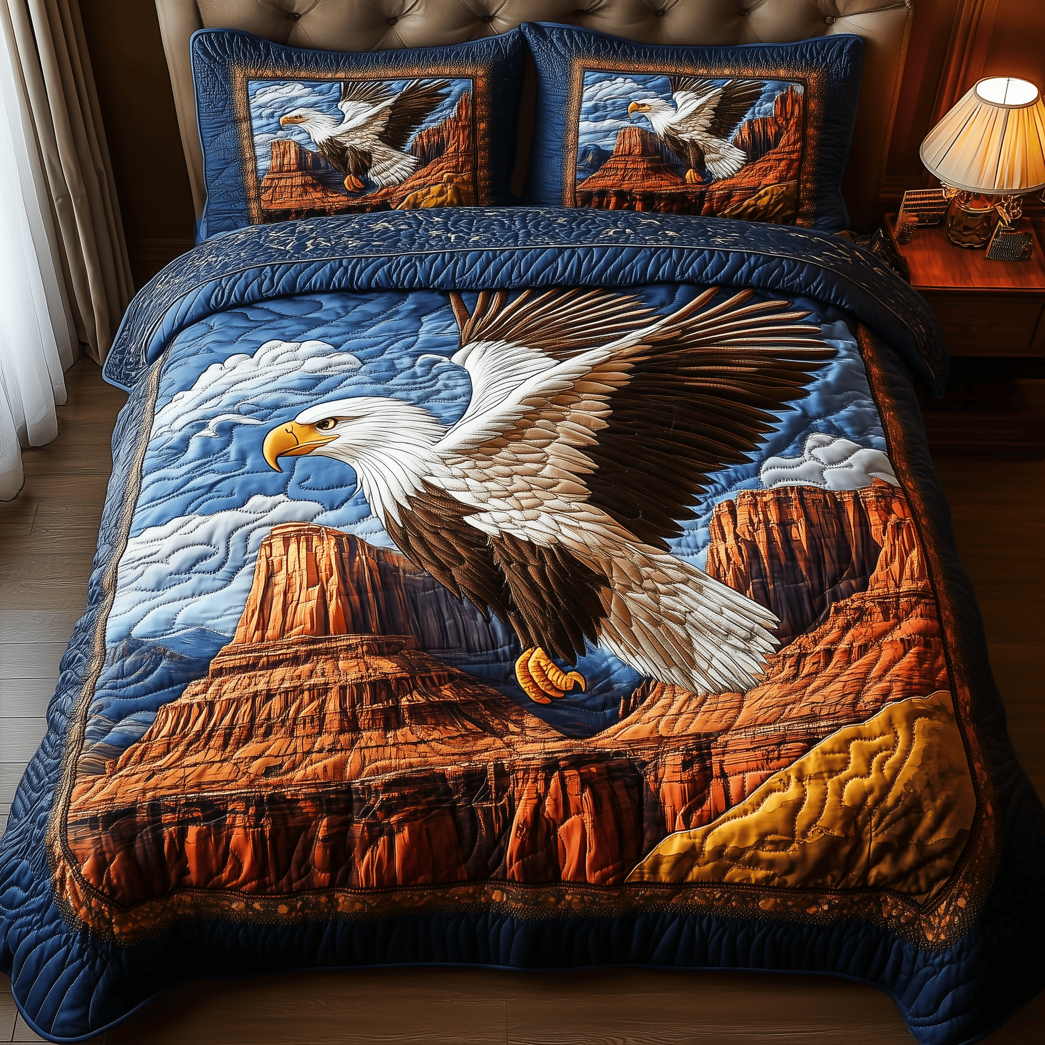 Sky Watcher Quilted Bedding Set Unique Duvet Cover Bedspread Set Eagle Gifts For Men