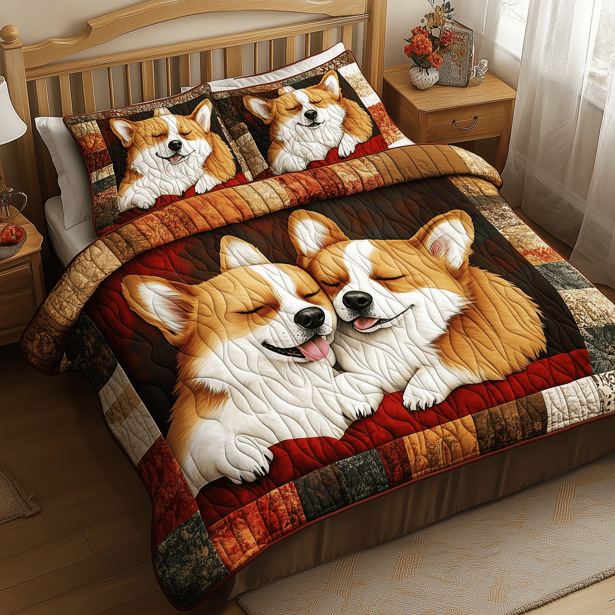 Sleepping Corgi Quilted Bedding Set  Stay warm this winter Secret Santa Gifts