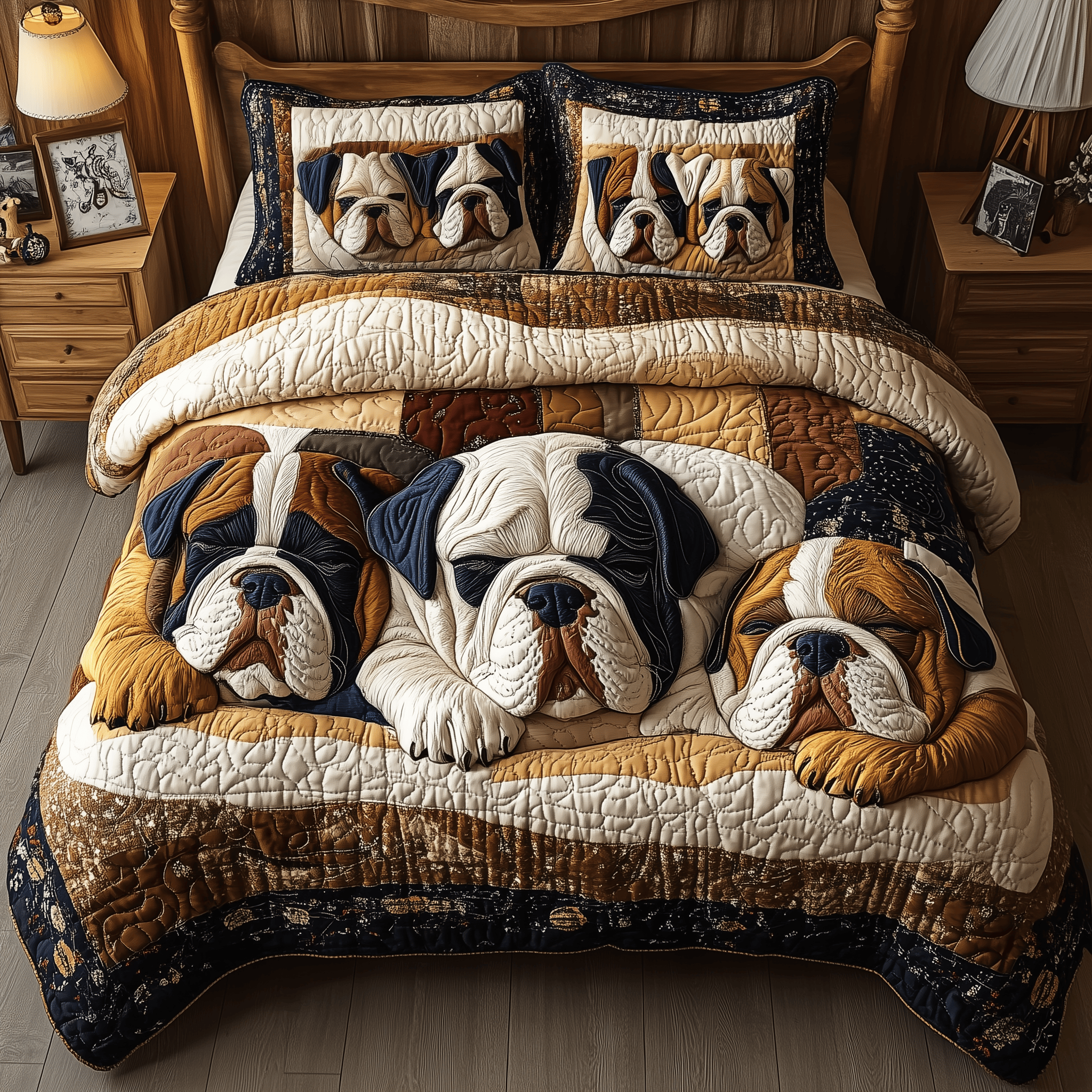 Sleepy Bulldog Bliss Quilted Bedding Set Best Duvet Cover Bedspread Set Gifts For Mum