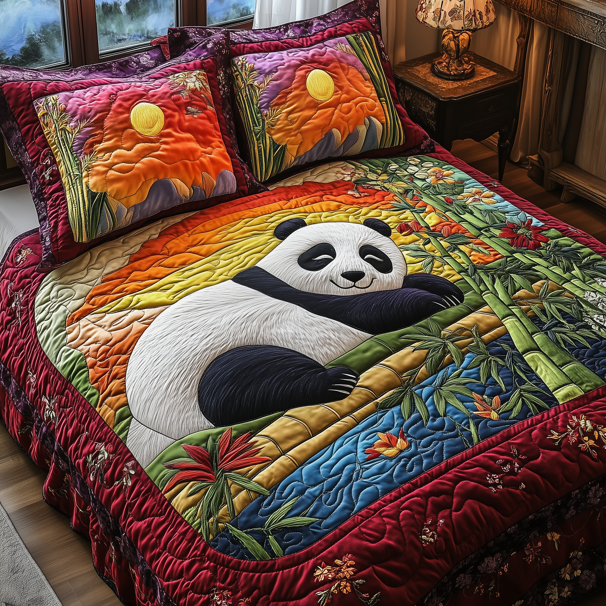 Sleepy Panda Quilted Bedding Set Duvet Cover Bedspread Set Item Panda Gifts For Adults