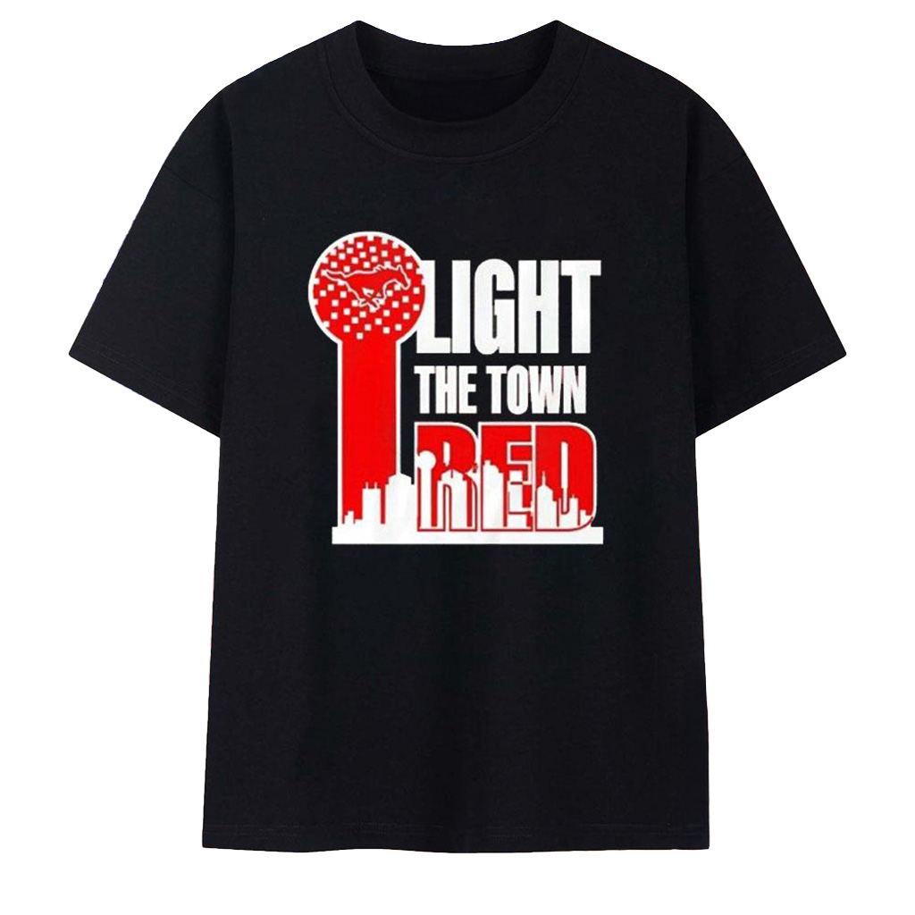 SMU Mustangs Light The Town City Skyline T-Shirt SMU Mustangs Merch Gifts For Football Lovers