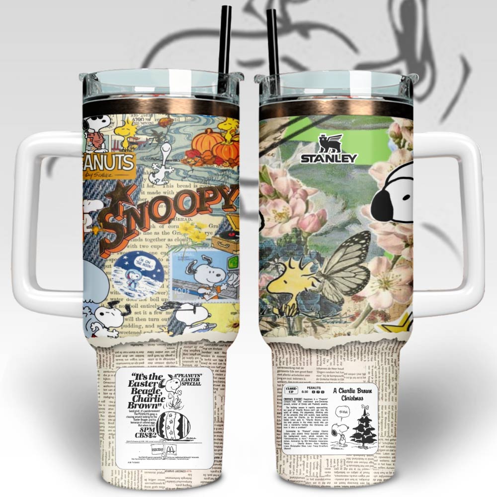 Snoopy Cartoon Stanley Quencher Stainless Steel Tumbler Best Gift For Movie Lovers